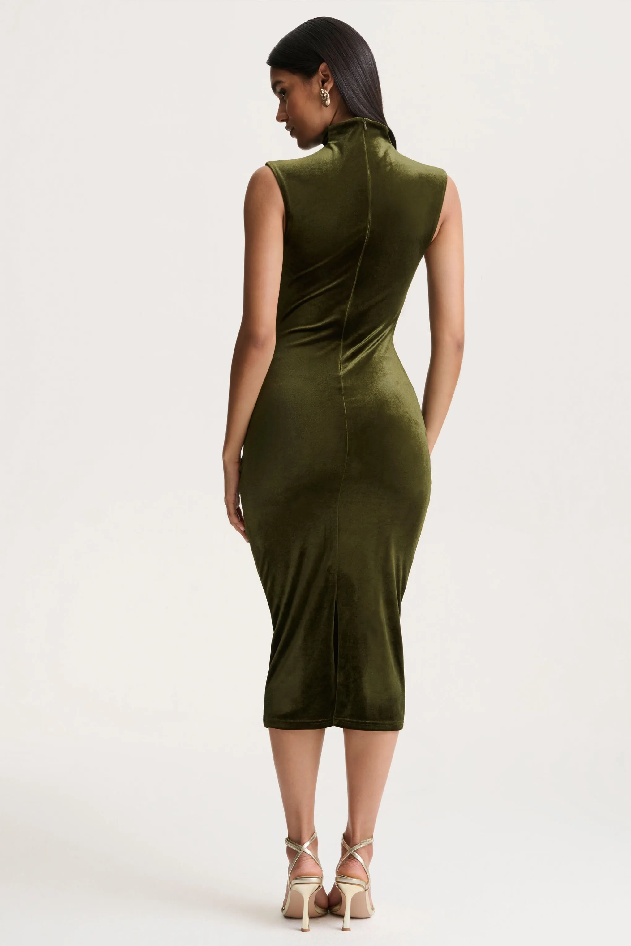 Novine | Olive Velvet High-Neck Midi Dress sold by Club L London product image thumbnail 2
