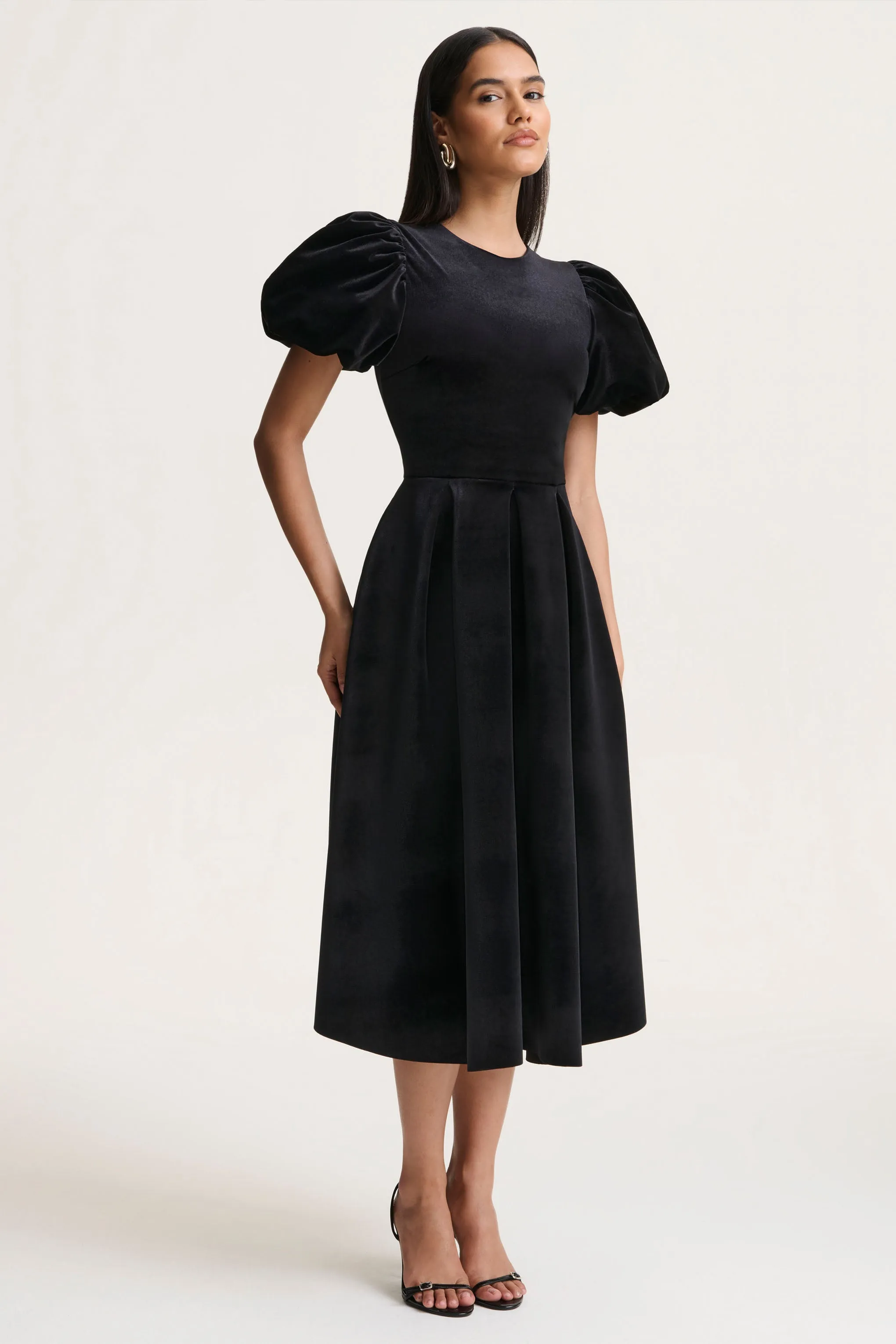 Seraphic | Black Velvet Puff-Sleeve Midi Dress sold by Club L London product image thumbnail 4