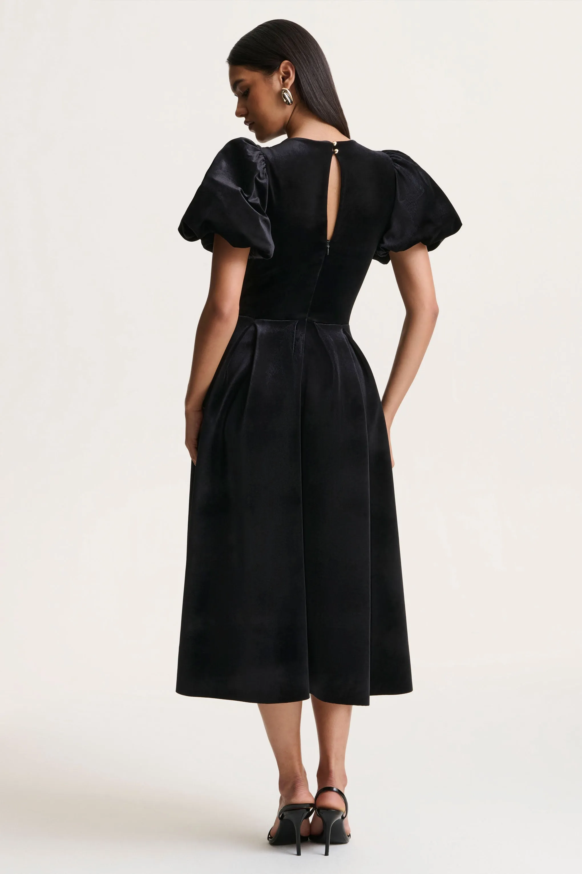Seraphic | Black Velvet Puff-Sleeve Midi Dress sold by Club L London product image thumbnail 2