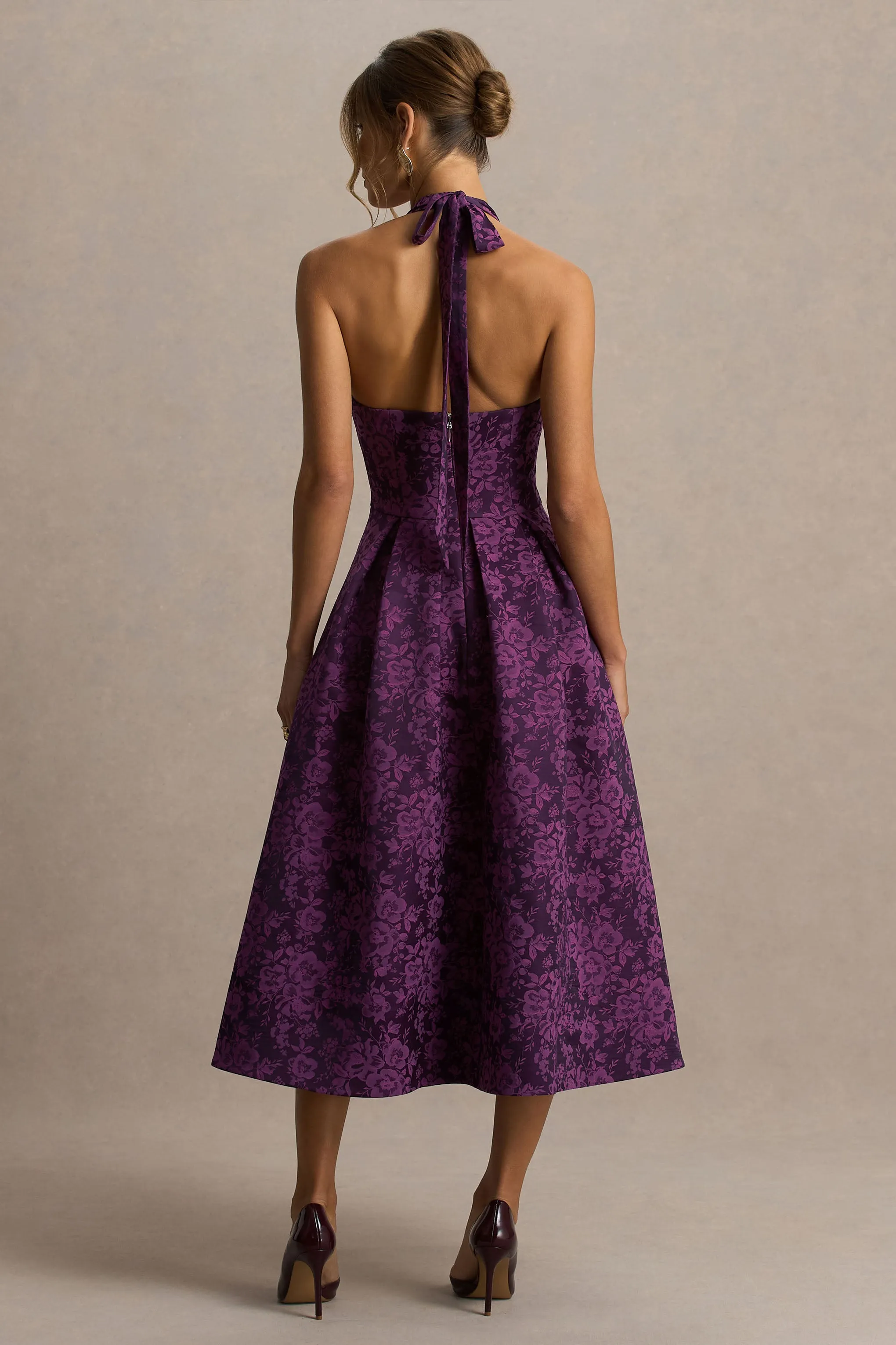 Isabeau | Purple Satin Plunge-Neck Midi Dress sold by Club L London product image thumbnail 2
