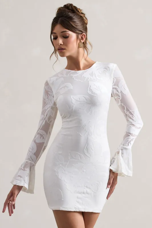 Della | White Bodycon Flared-Sleeve Micro Mini Dress sold by Club L London