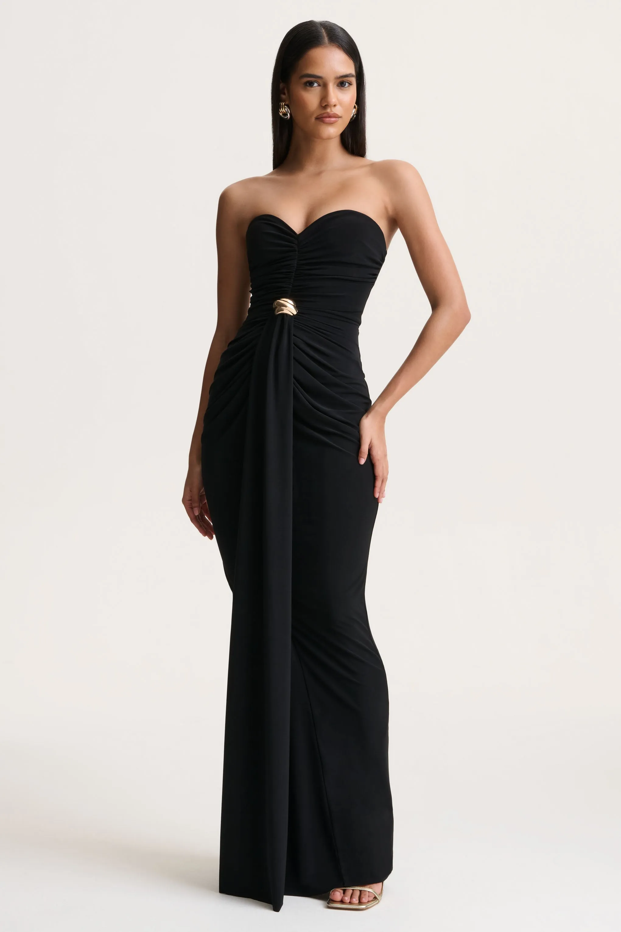 Beverly | Black Bandeau Maxi Dress With Gathered-Detailing sold by Club L London product image thumbnail 3