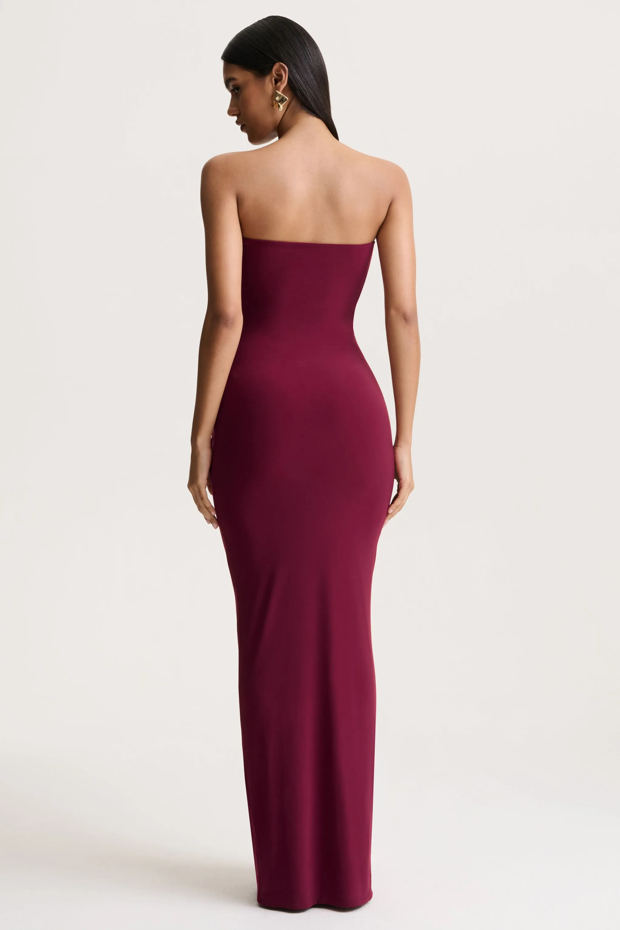 Beverly | Burgundy Bandeau Maxi Dress With Gathered-Detailing sold by Club L London product image thumbnail 2