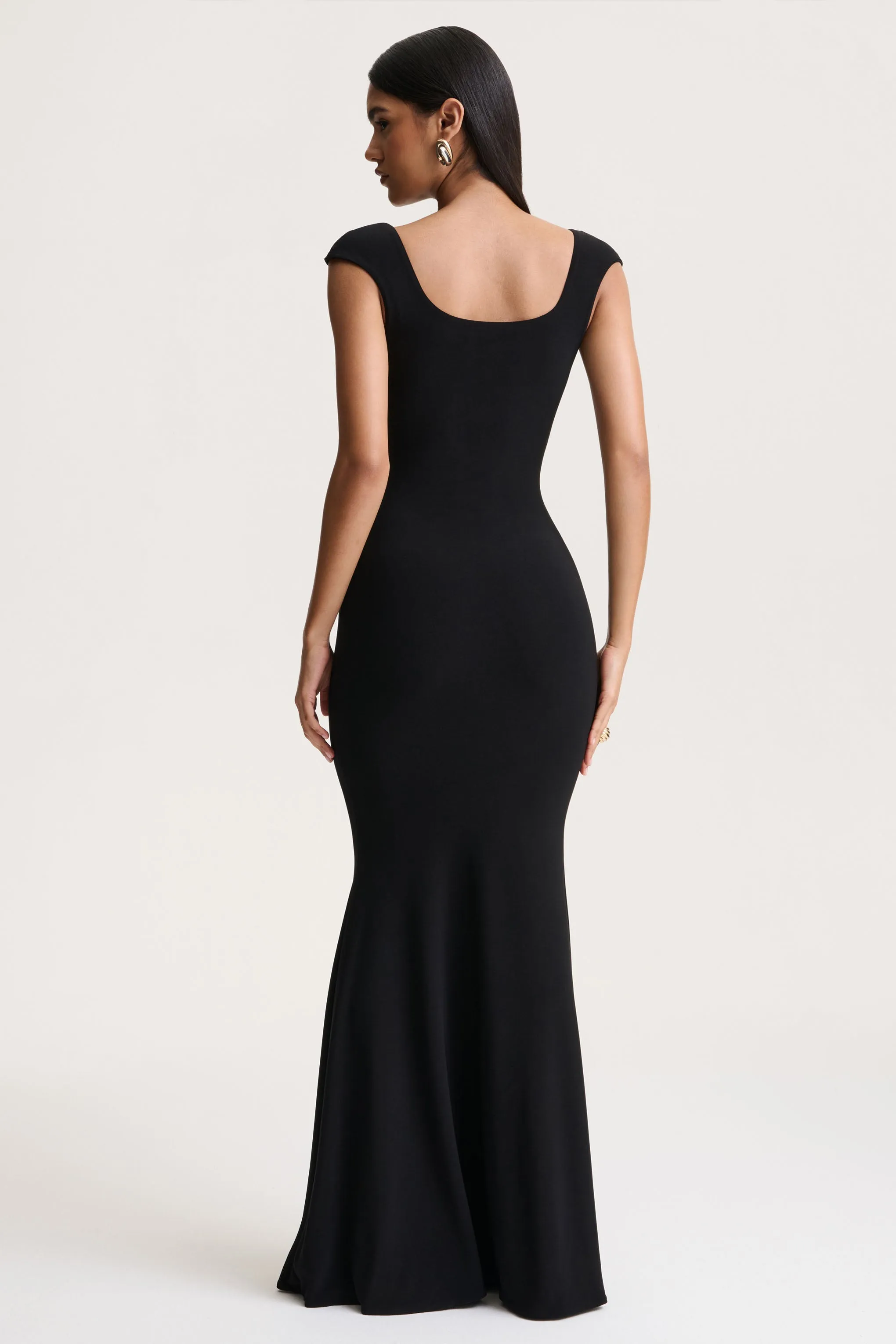 Piper | Black Square-Neck Maxi Dress With Cap-Sleeves sold by Club L London product image thumbnail 2