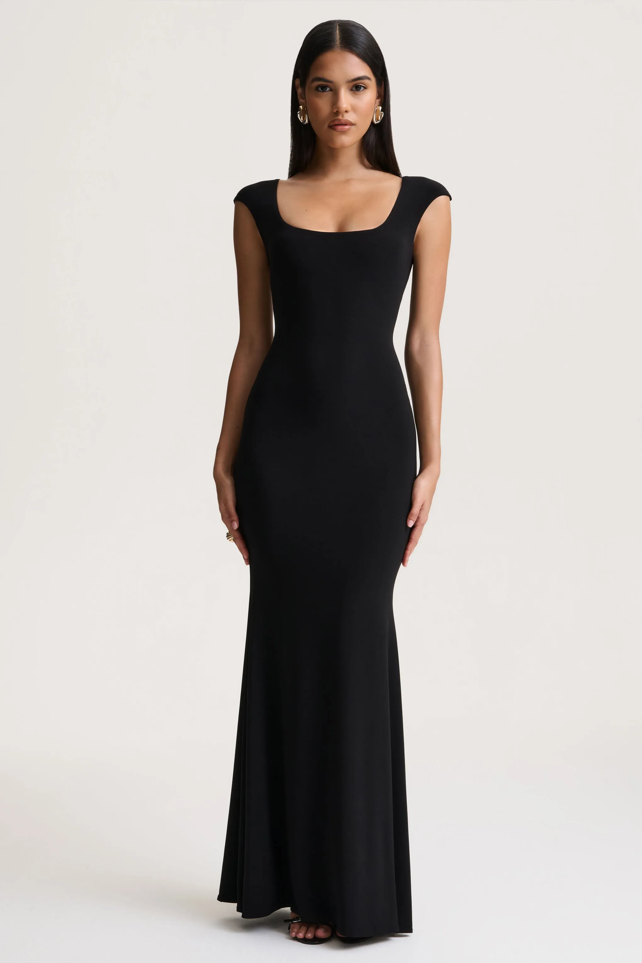 Piper | Black Square-Neck Maxi Dress With Cap-Sleeves sold by Club L London product image thumbnail 3