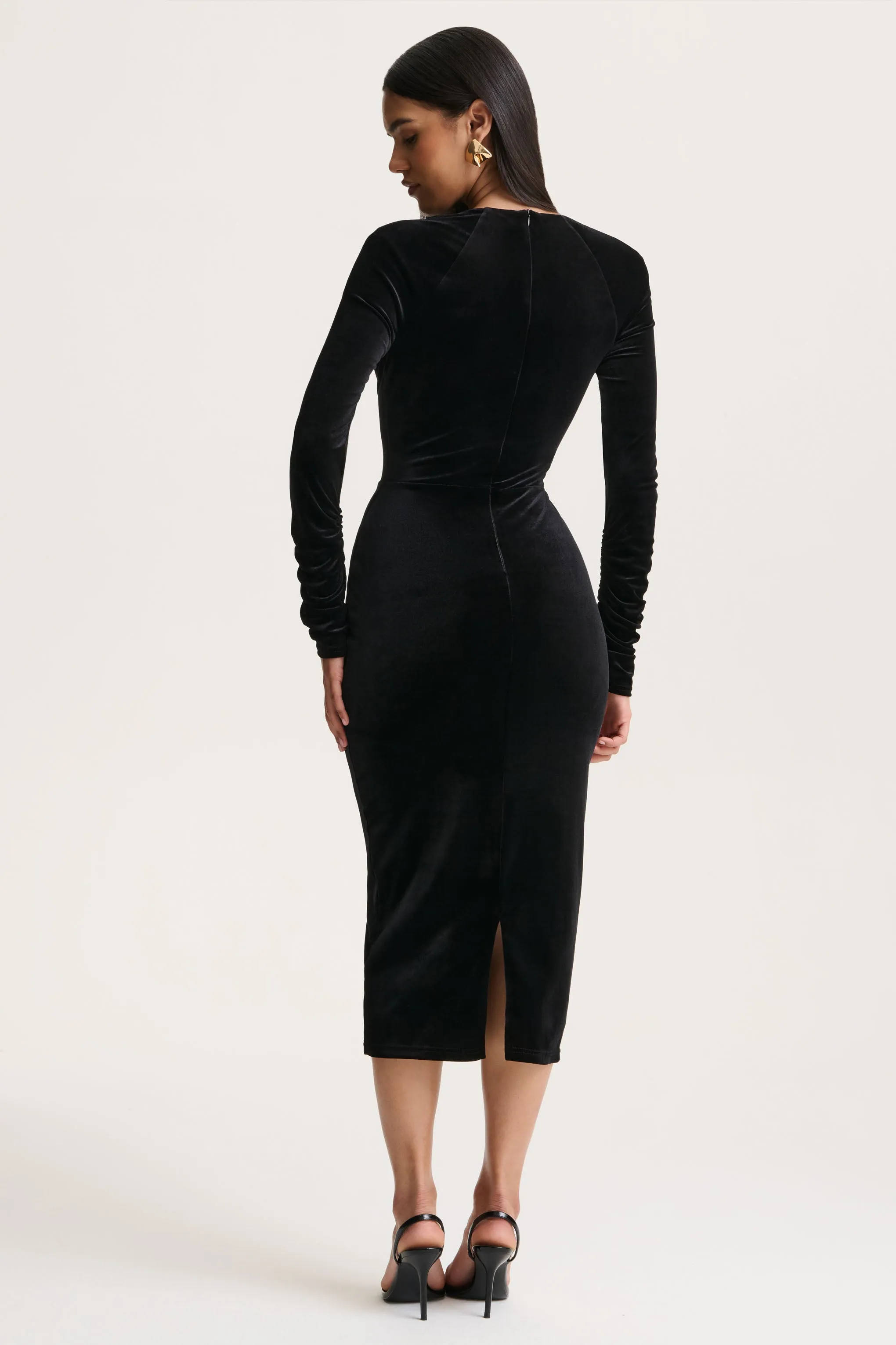 Francine | Black Velvet Round-Neck Midi Dress With Cut-Out Details sold by Club L London product image thumbnail 2