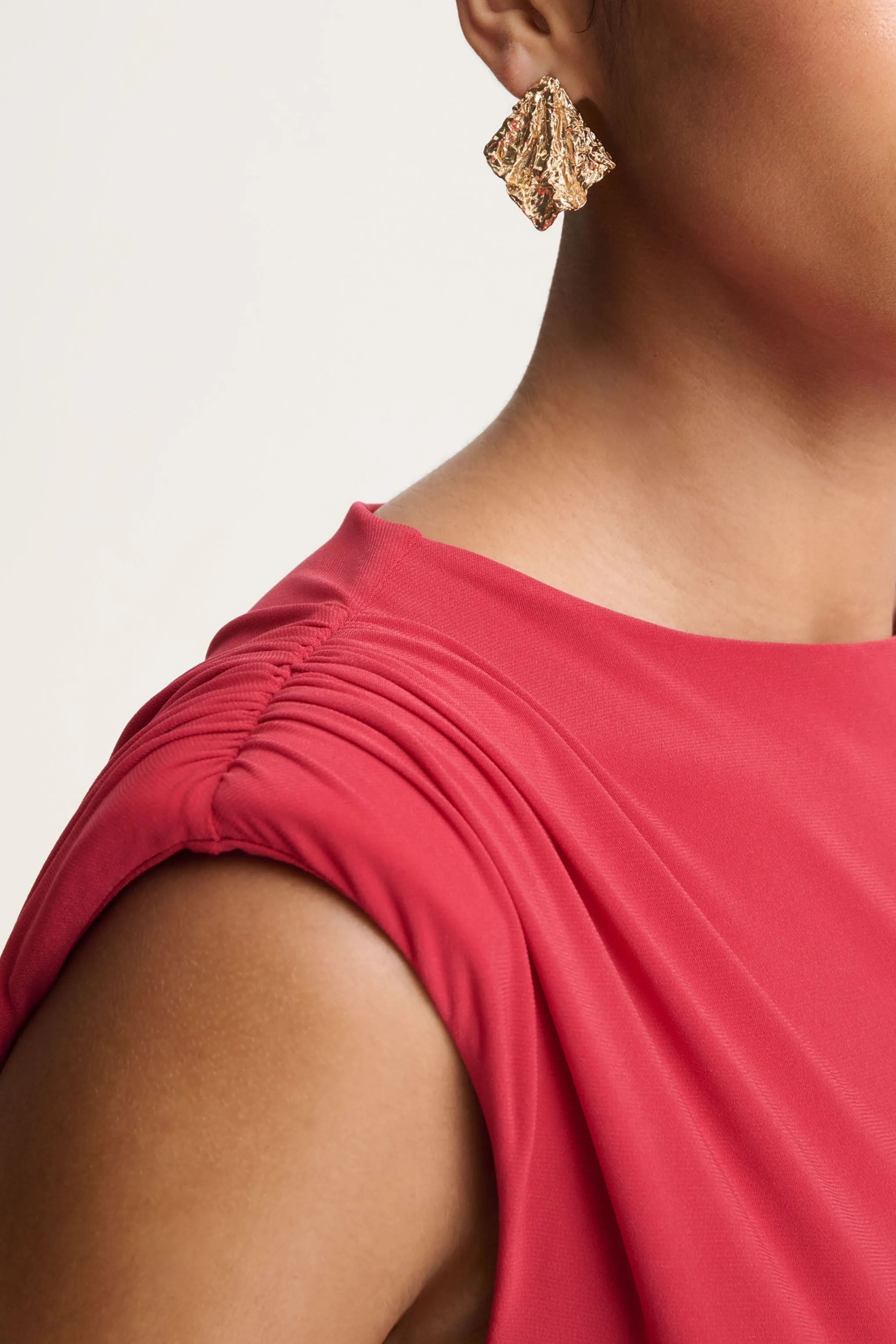 Aubrey | Red High-Neck Wrapped Mini Dress With Sash sold by Club L London product image thumbnail 5