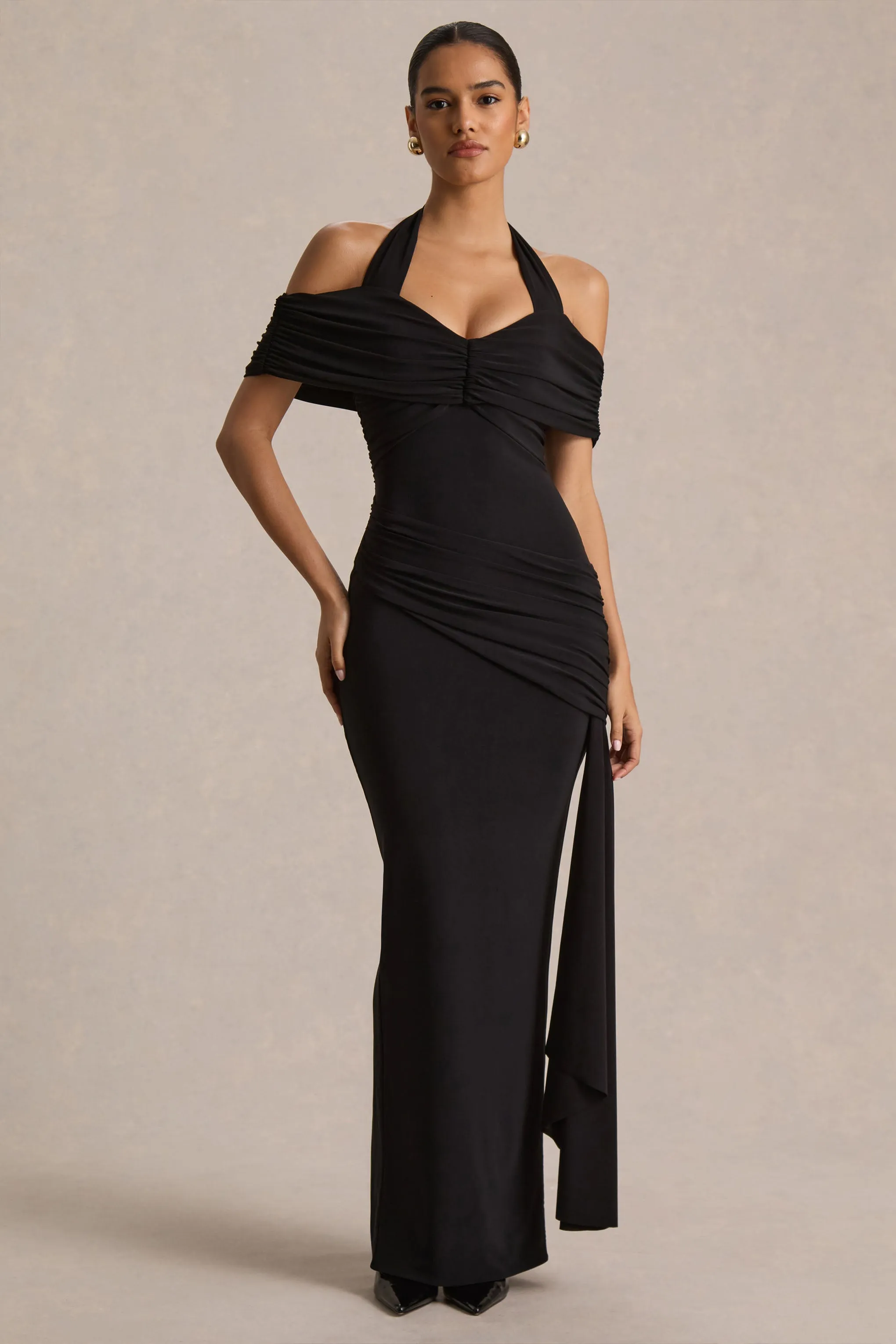 Camille | Black Bardot-Neck Maxi Dress sold by Club L London product image thumbnail 5