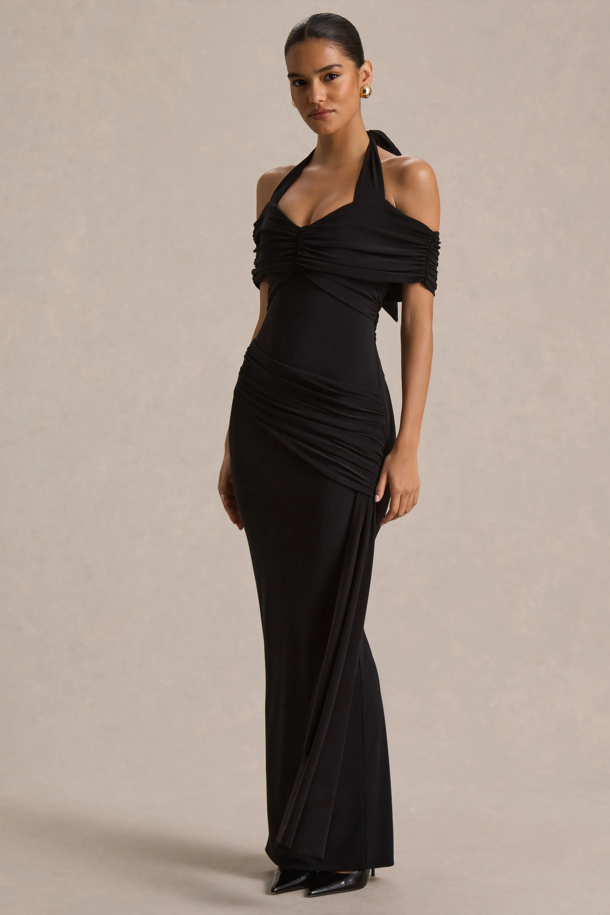 Camille | Black Bardot-Neck Maxi Dress sold by Club L London product image thumbnail 4