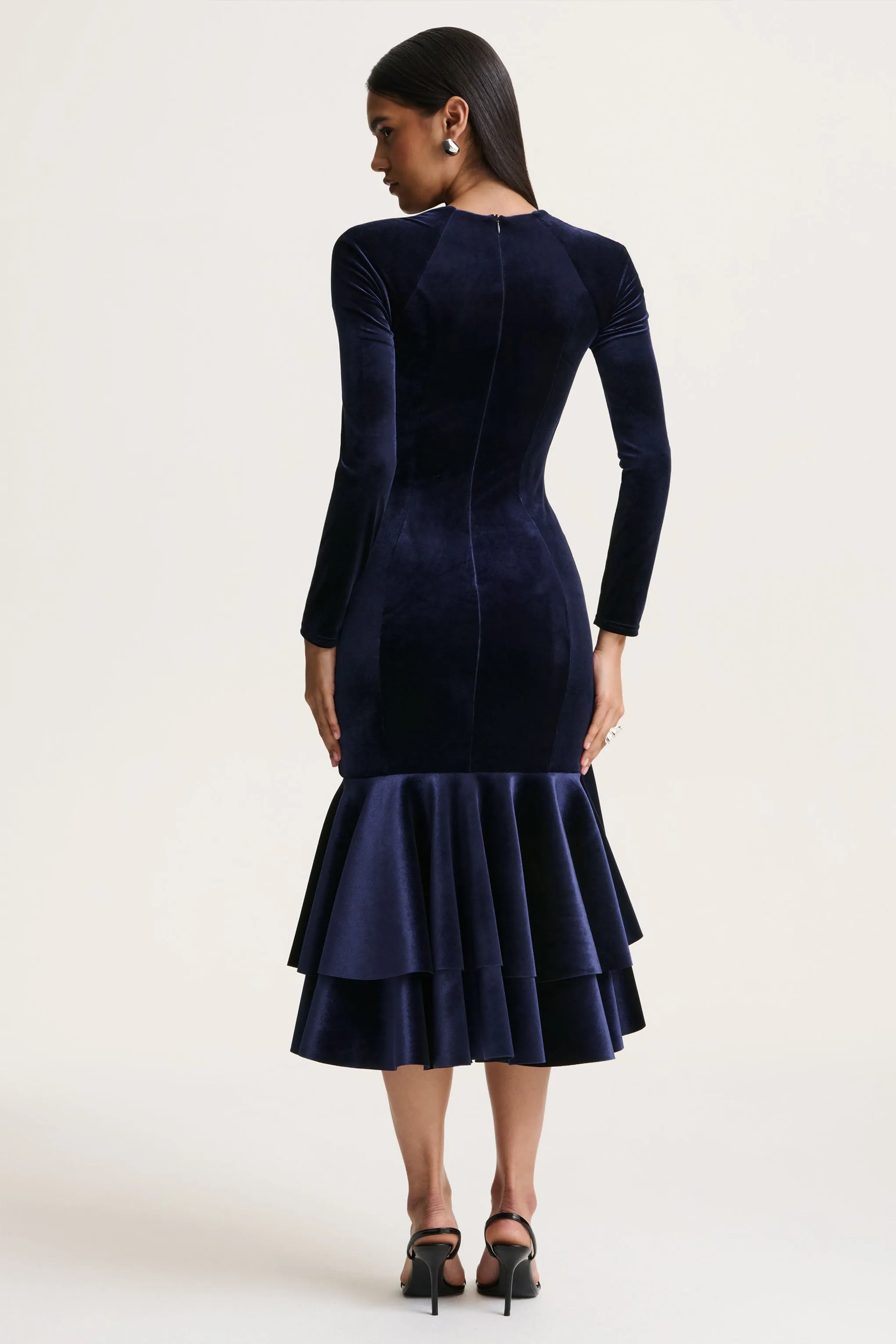 Emberlyn | Navy Velvet Scoop-Neck Fishtail Midi Dress sold by Club L London product image thumbnail 2