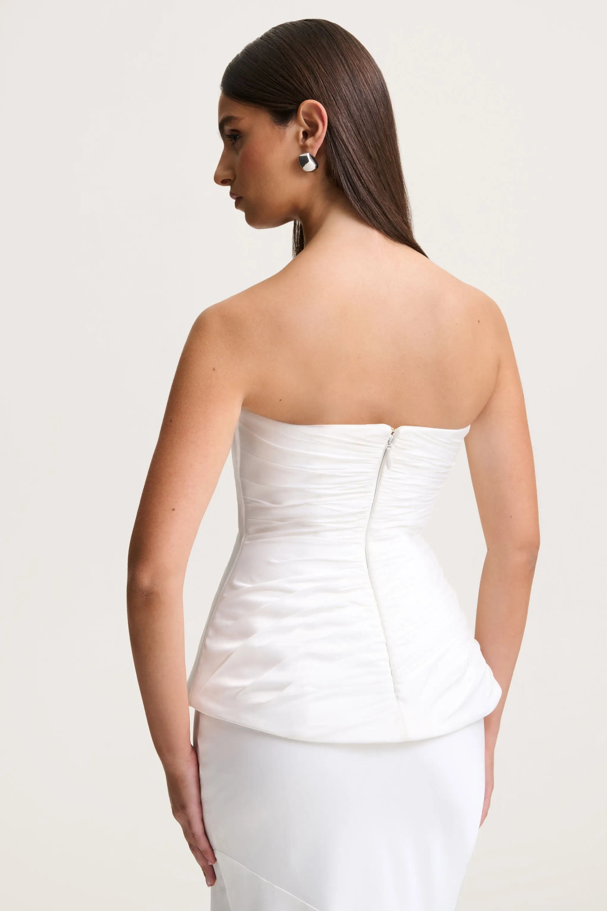 Ambria | White Satin Hand-Embellished Sweetheart-Neck Corset Top sold by Club L London product image thumbnail 2