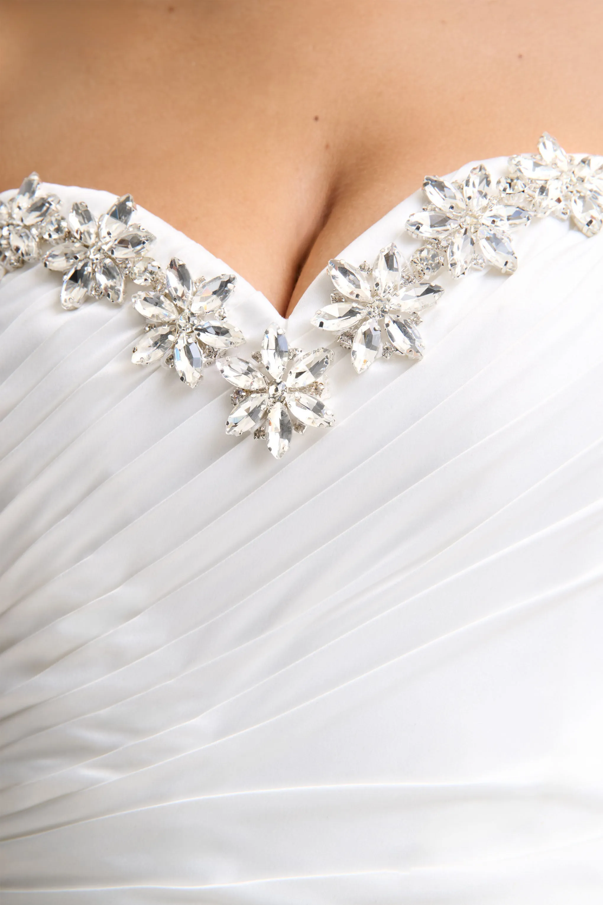 Ambria | White Satin Hand-Embellished Sweetheart-Neck Corset Top sold by Club L London product image thumbnail 4