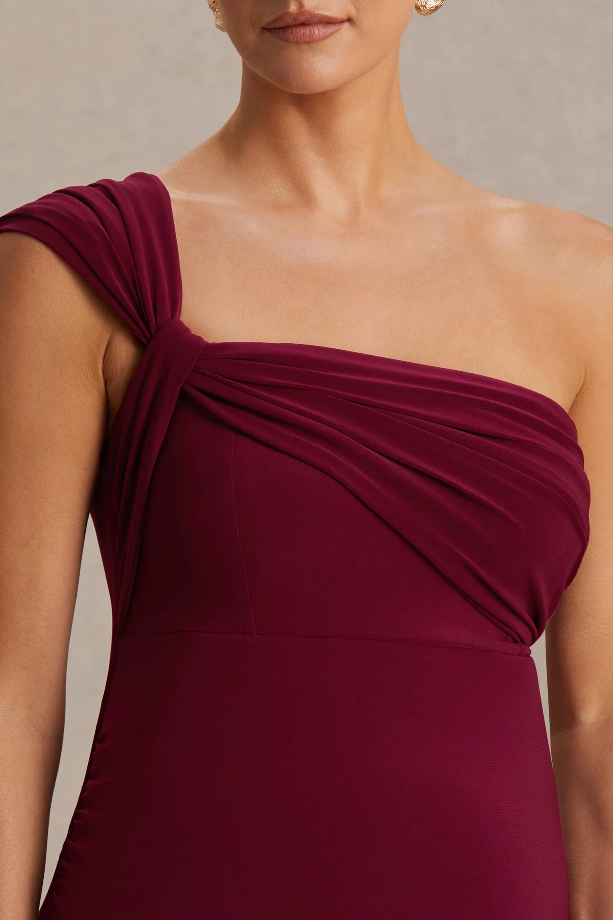 Mila | Burgundy Asymmetric-Neck Maternity Maxi Dress sold by Club L London product image thumbnail 2