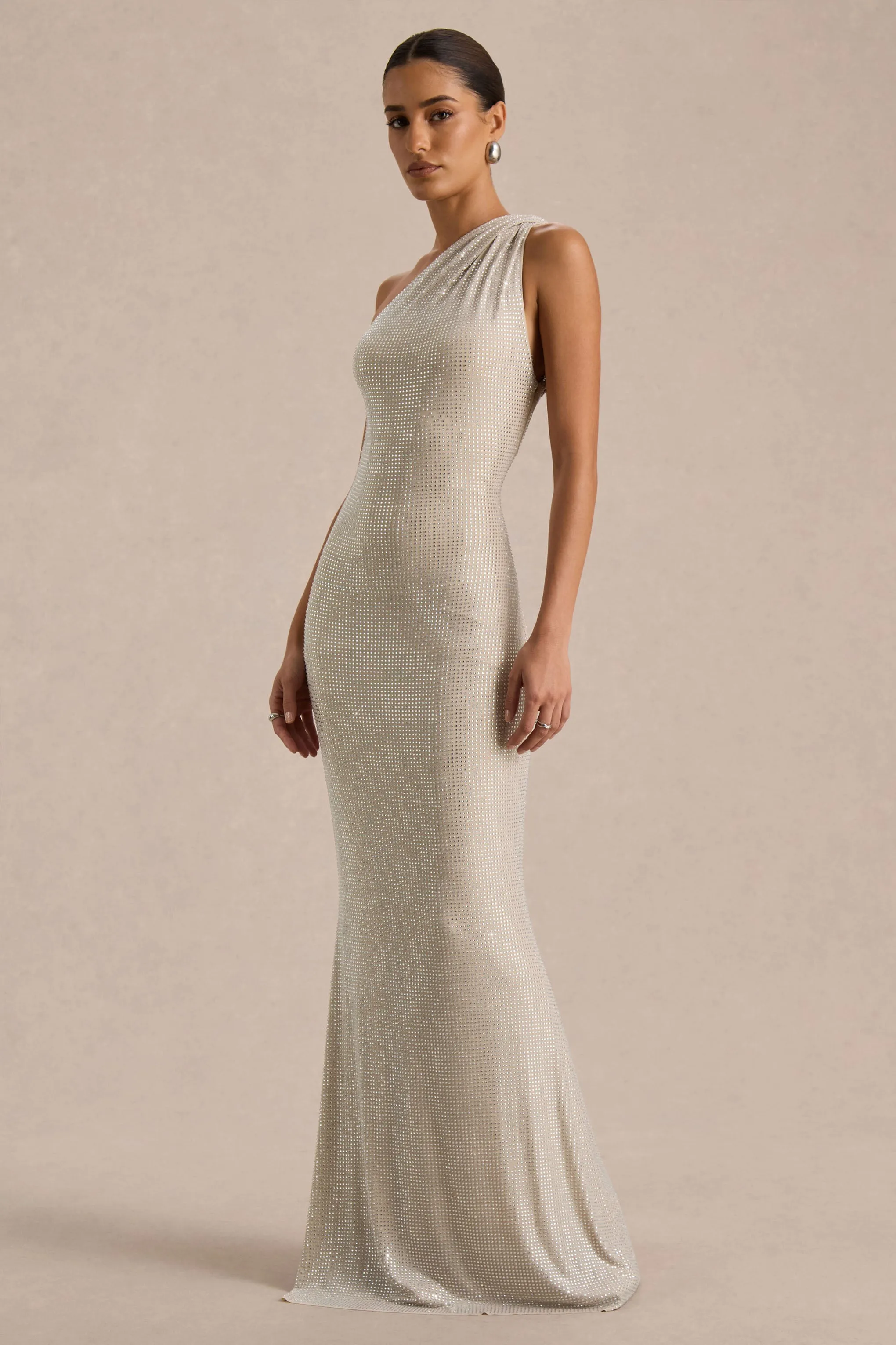 Deity | Silver Asymmetric-Neck Maxi Dress With Open-Back sold by Club L London product image thumbnail 5