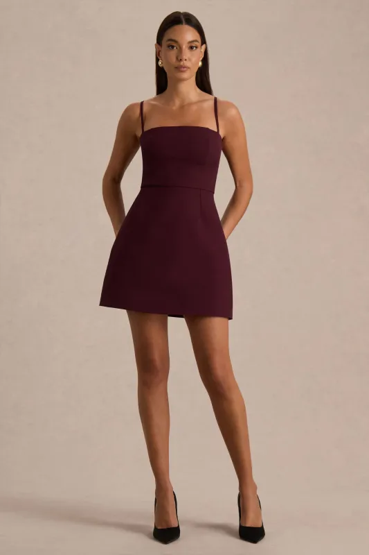 Veda | Burgundy Square-Neck Mini Dress sold by Club L London