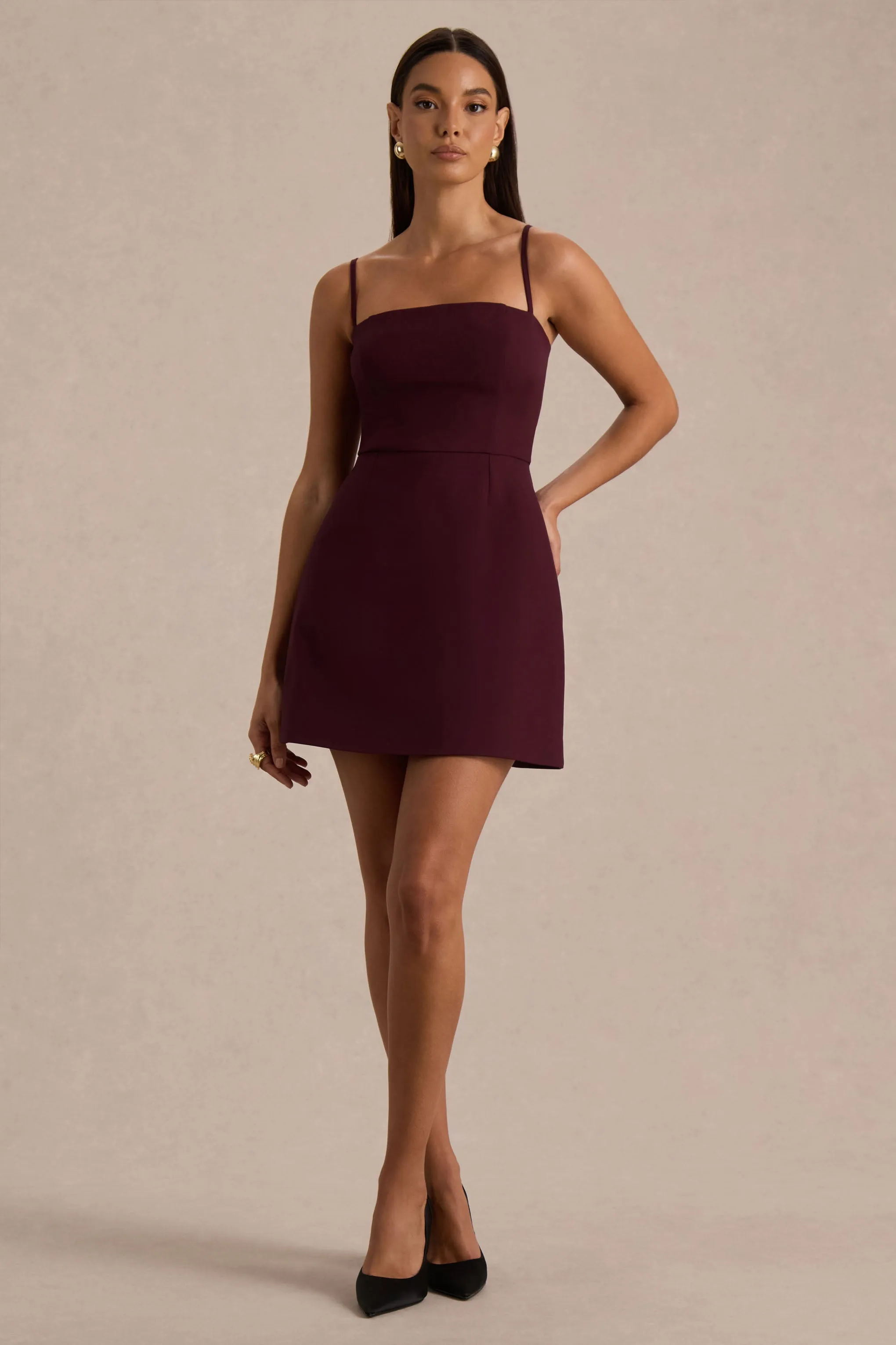 Veda | Burgundy Square-Neck Mini Dress sold by Club L London product image thumbnail 3