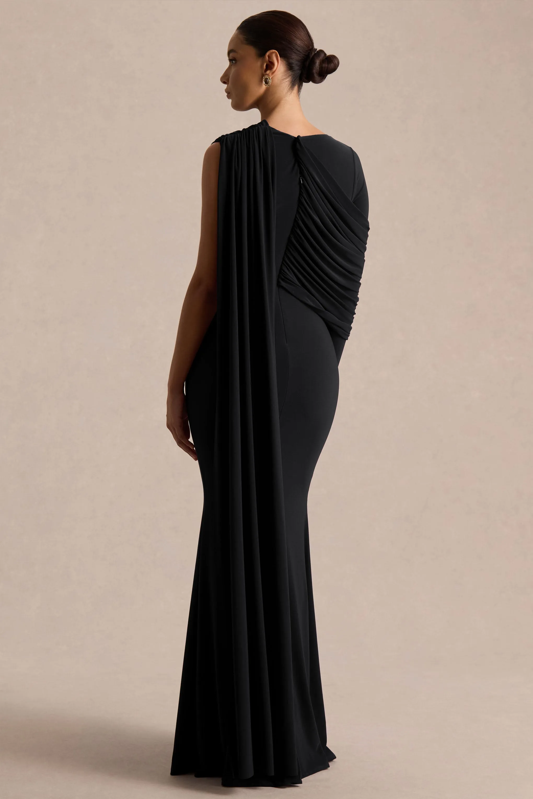 Rubelle | Black Asymmetric-Neck Maxi Dress With Draped-Detailing sold by Club L London product image thumbnail 2