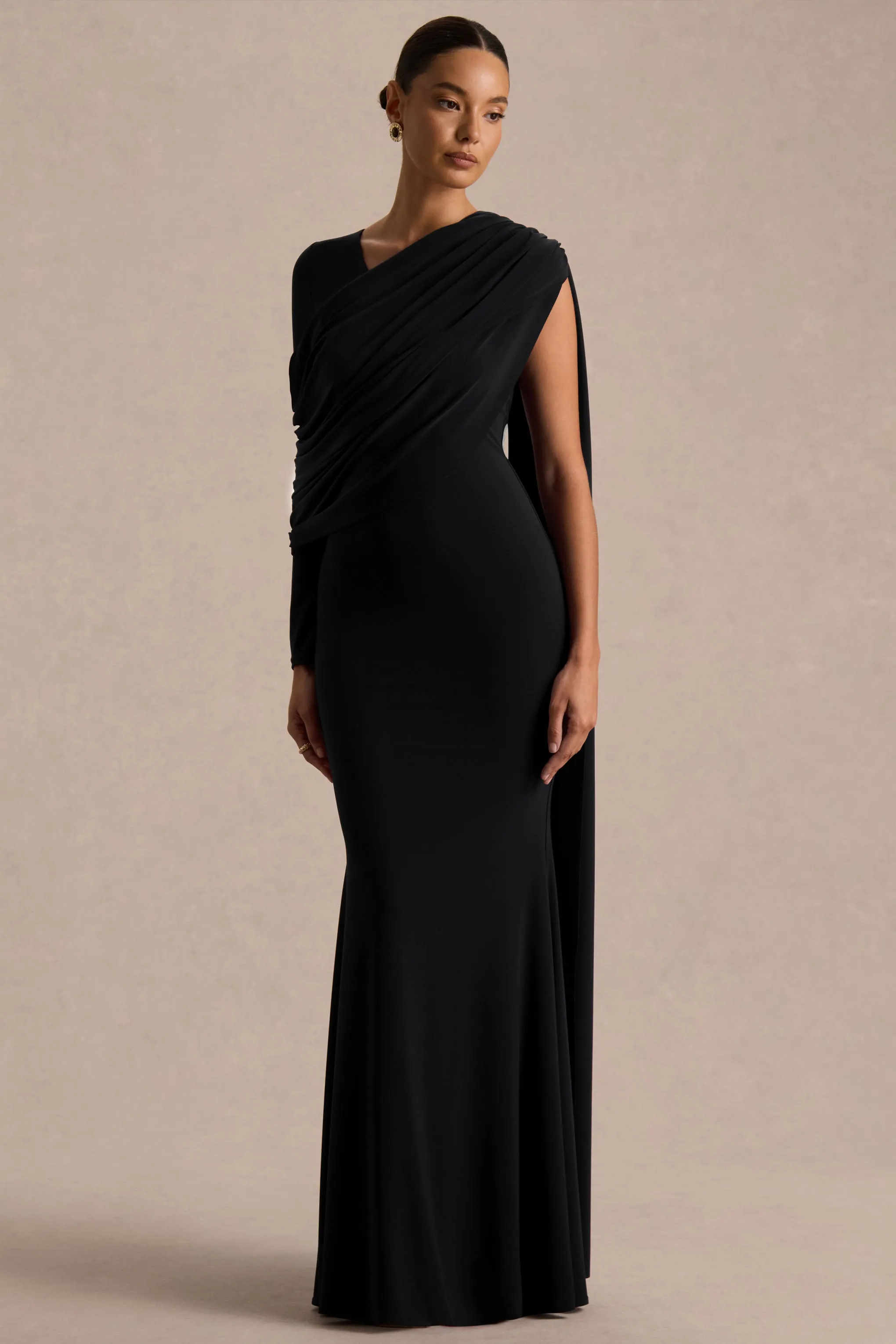 Rubelle | Black Asymmetric-Neck Maxi Dress With Draped-Detailing sold by Club L London product image thumbnail 4