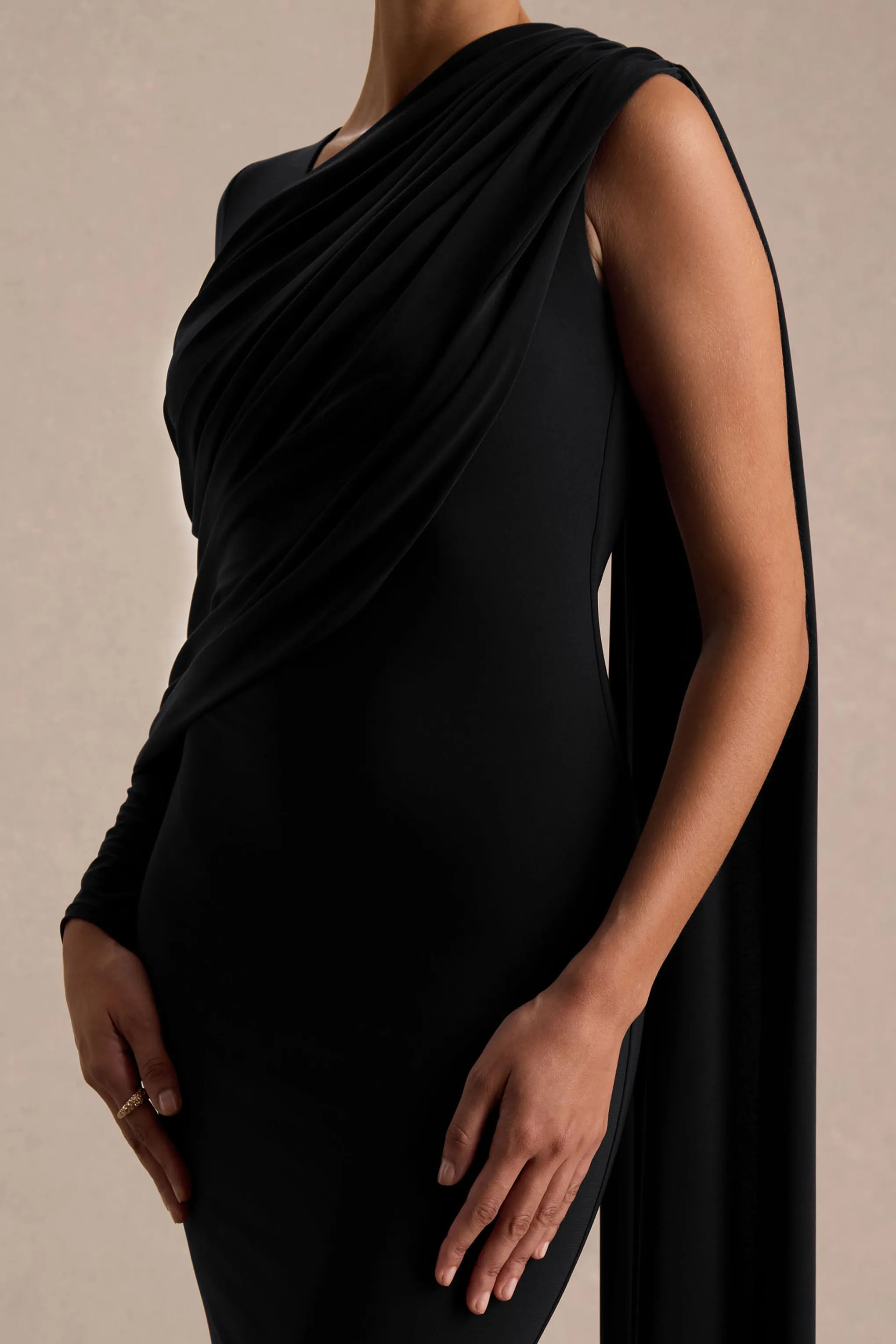 Rubelle | Black Asymmetric-Neck Maxi Dress With Draped-Detailing sold by Club L London product image thumbnail 5