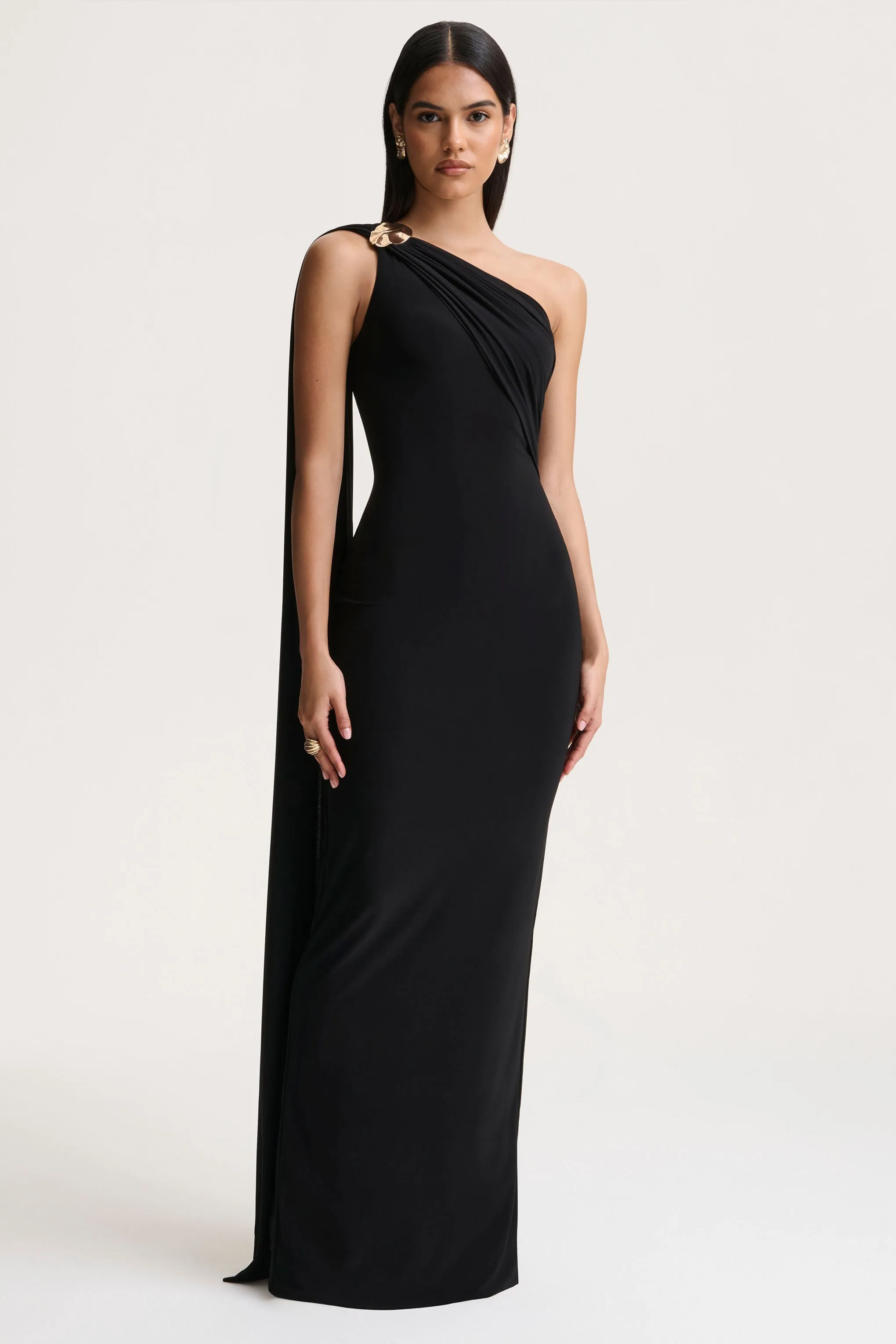 Mandy | Black Asymmetric-Neck Maxi Dress sold by Club L London product image thumbnail 4