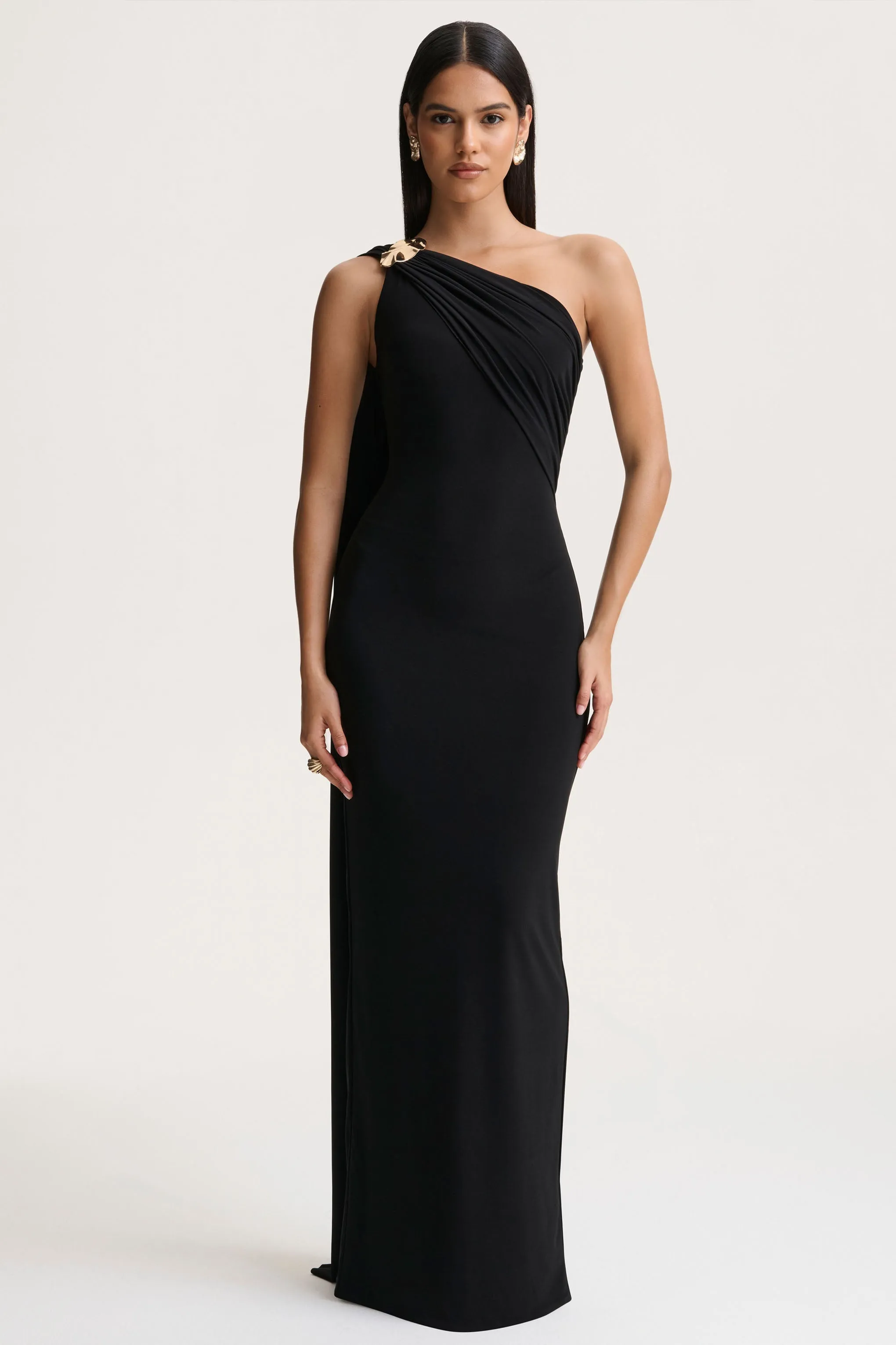 Mandy | Black Asymmetric-Neck Maxi Dress sold by Club L London product image thumbnail 5