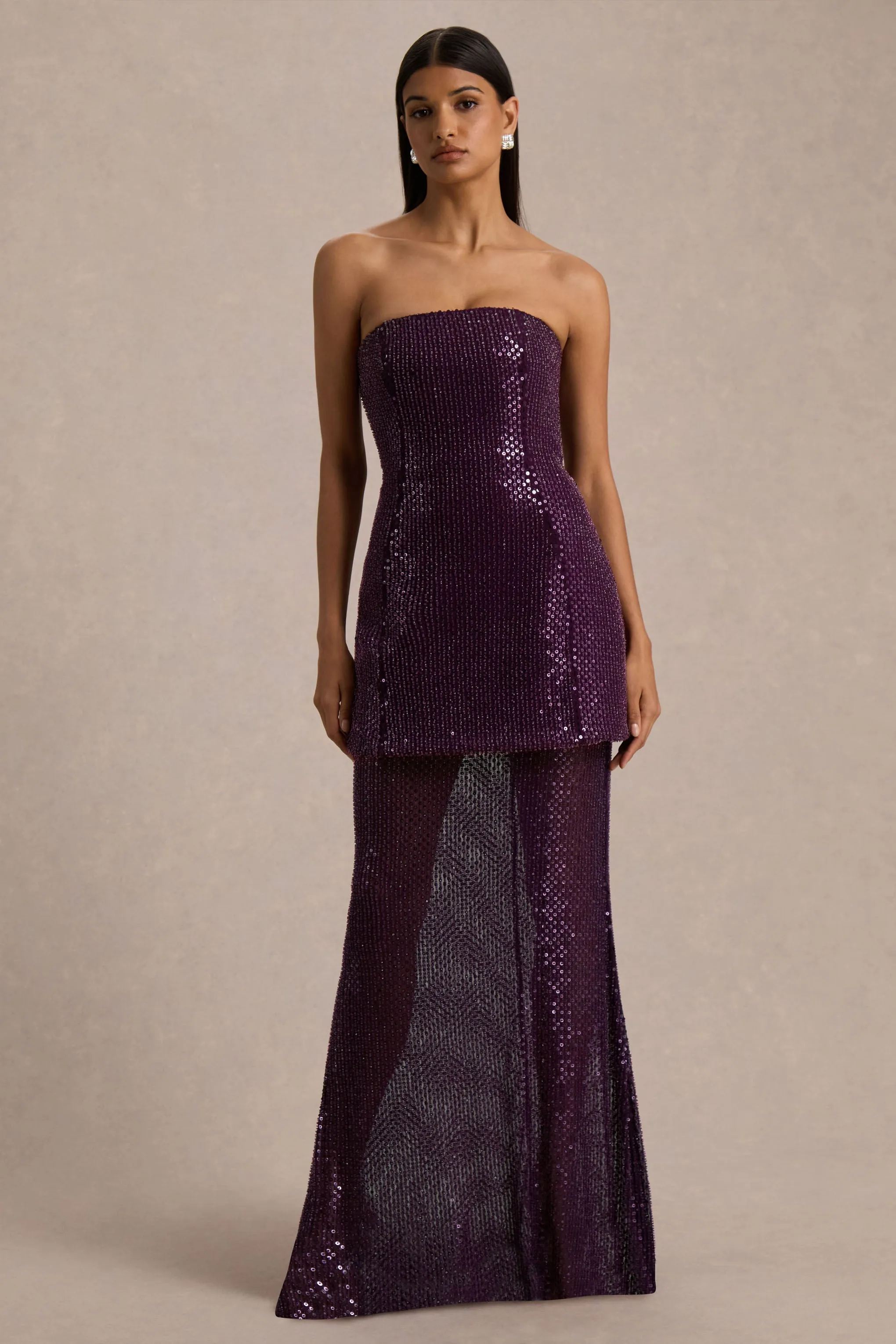 Luciana | Purple Embellished Bandeau Maxi Dress sold by Club L London product image thumbnail 4