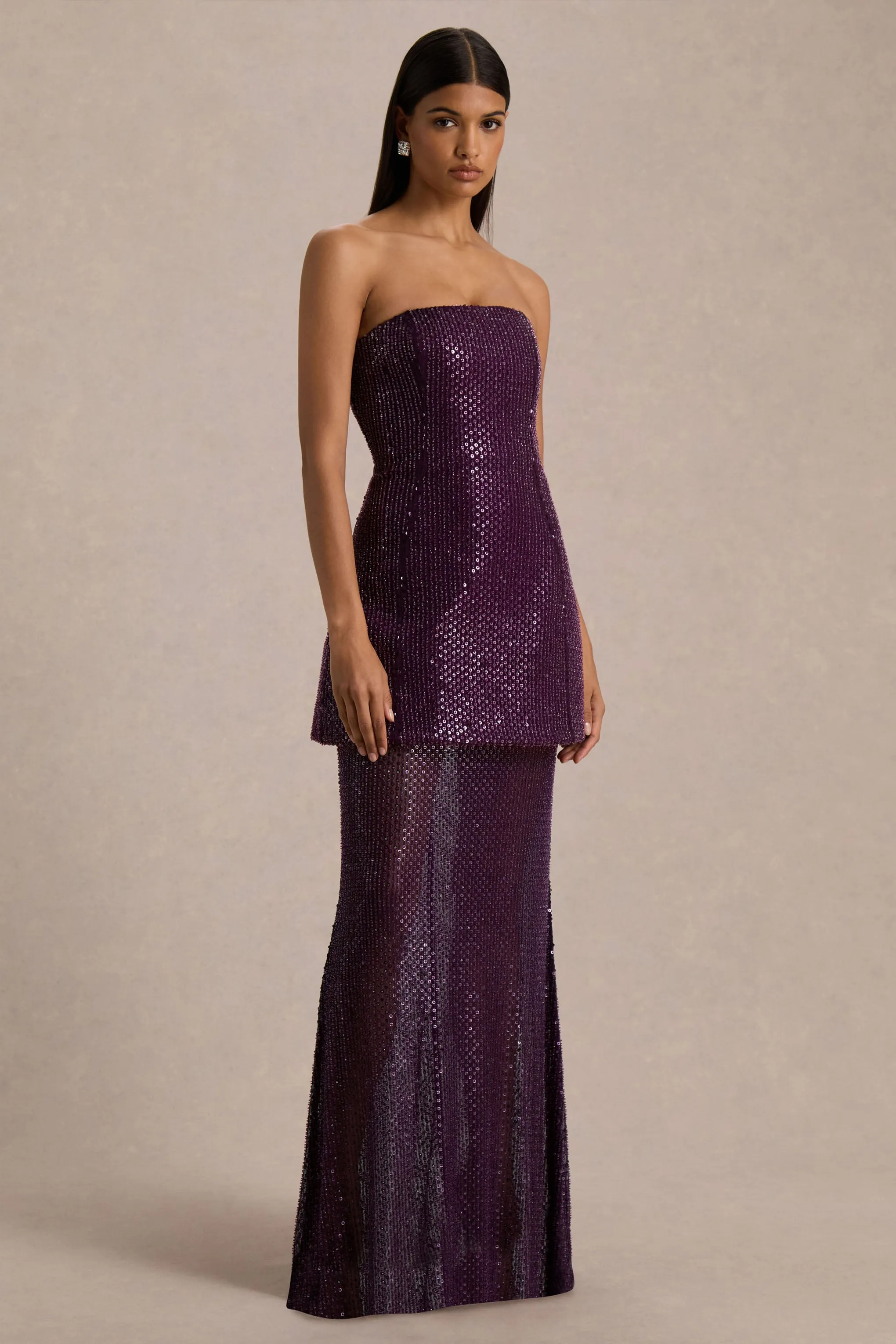 Luciana | Purple Embellished Bandeau Maxi Dress sold by Club L London product image thumbnail 5