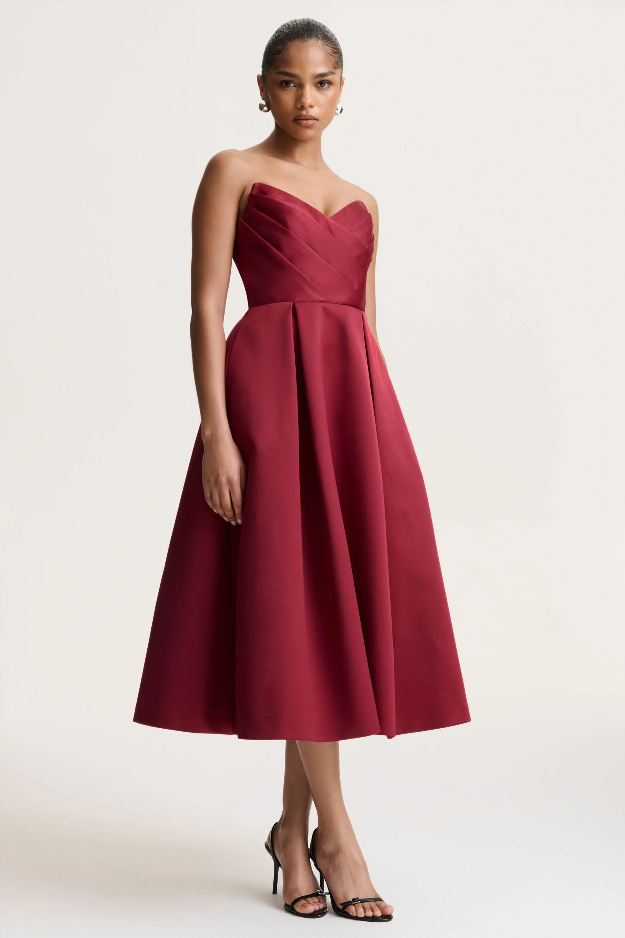 Promises | Red Satin Sweetheart-Neck Midi Dress sold by Club L London product image thumbnail 4