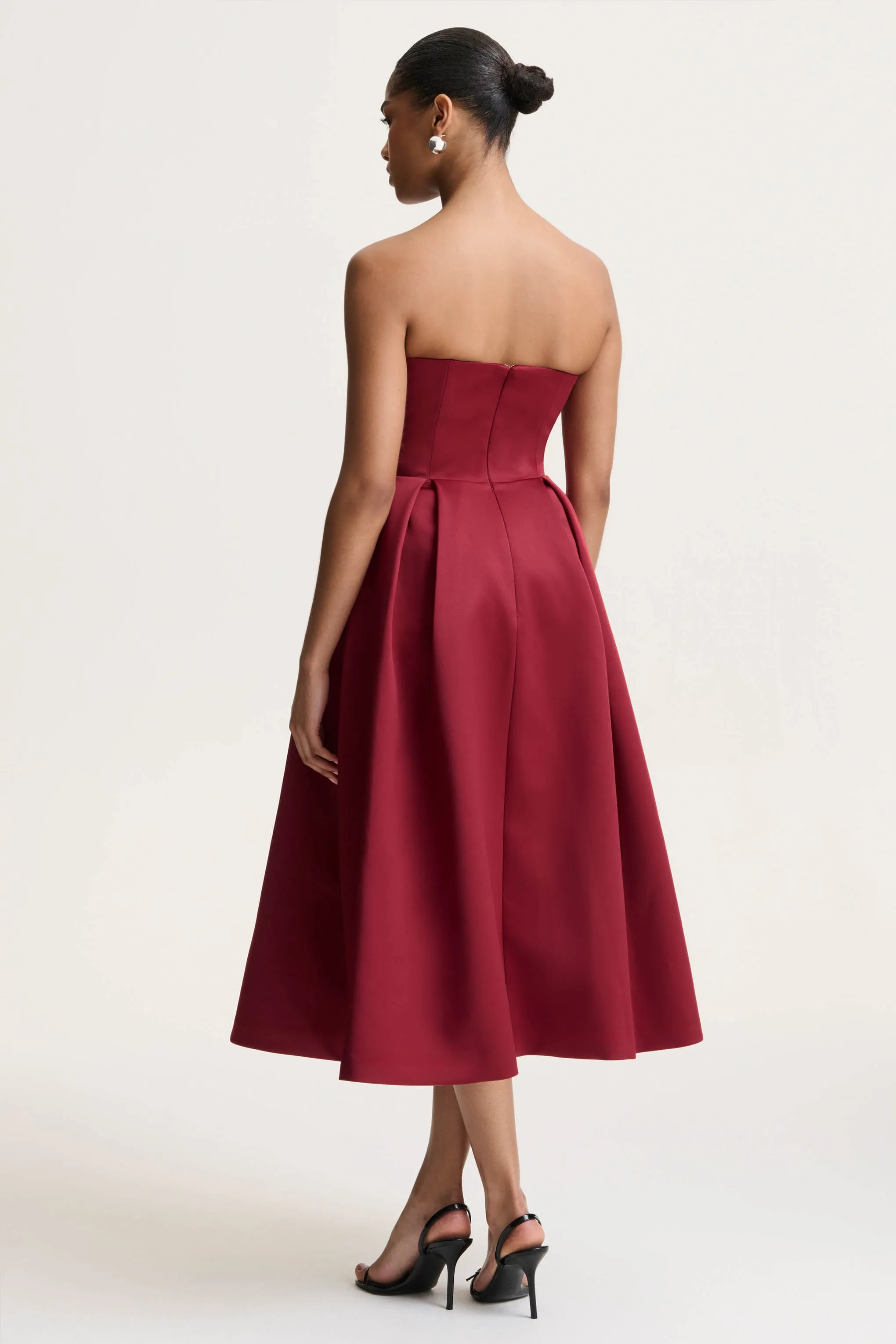 Promises | Red Satin Sweetheart-Neck Midi Dress sold by Club L London product image thumbnail 2