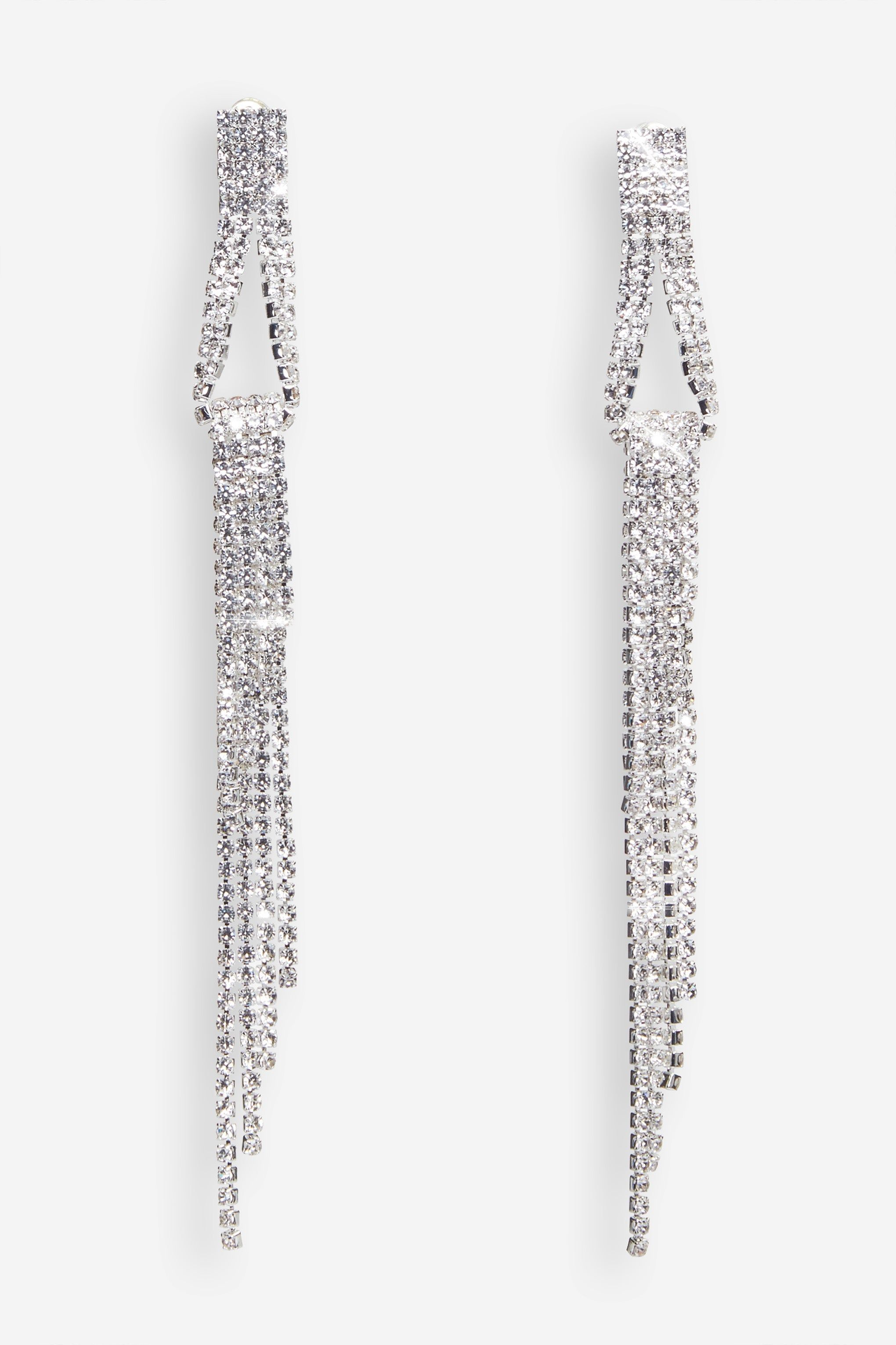 Kirby | Silver Diamante Tassel Earrings sold by Club L London