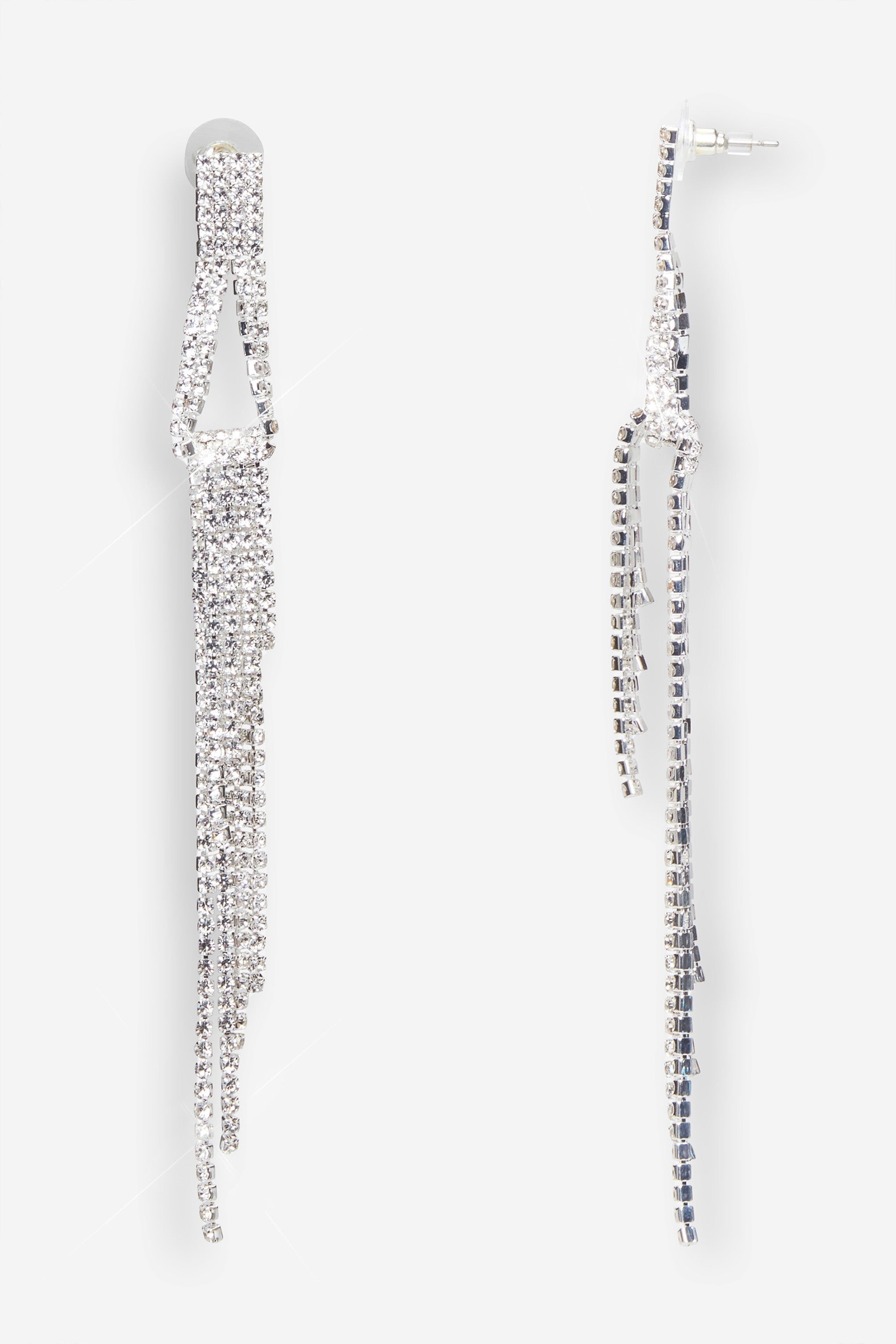Kirby | Silver Diamante Tassel Earrings sold by Club L London product image thumbnail 2