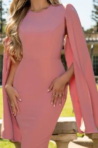 Distinguished | Pink Cape Sleeve Midi Dress sold by Club L London