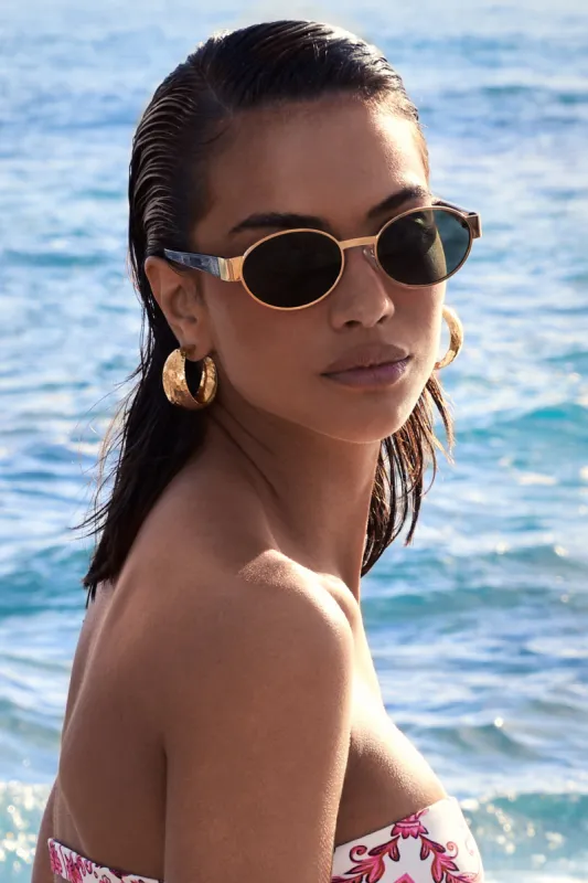 Echo | Otra Gold Tortoiseshell Round Metal Sunglasses sold by Club L London