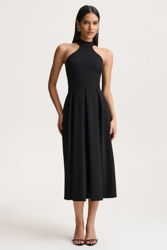 Rhode | Black Halter-Neck Midi Dress made by Club L London
