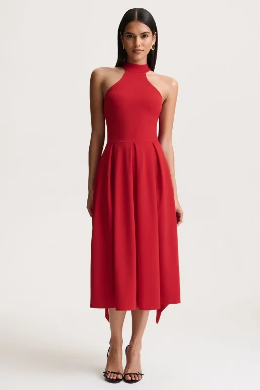Rhode | Red Halter-Neck Midi Dress sold by Club L London