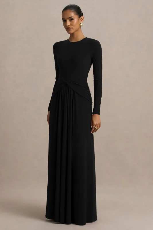 Estrella | Black High-Neck Maxi Dress With Ruched Detailing sold by Club L London