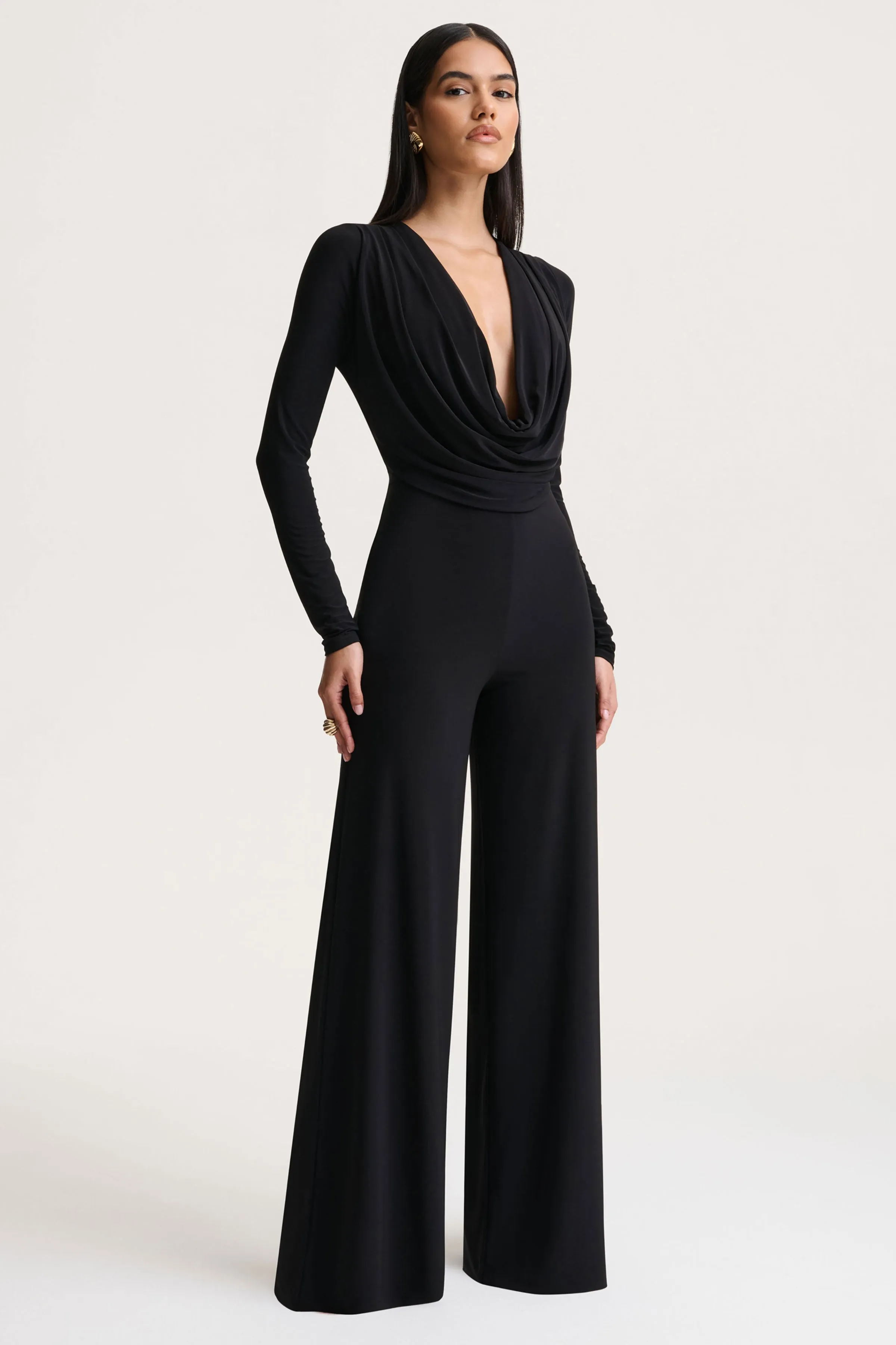 Catriona | Black Plunge-Neck Jumpsuit sold by Club L London product image thumbnail 5