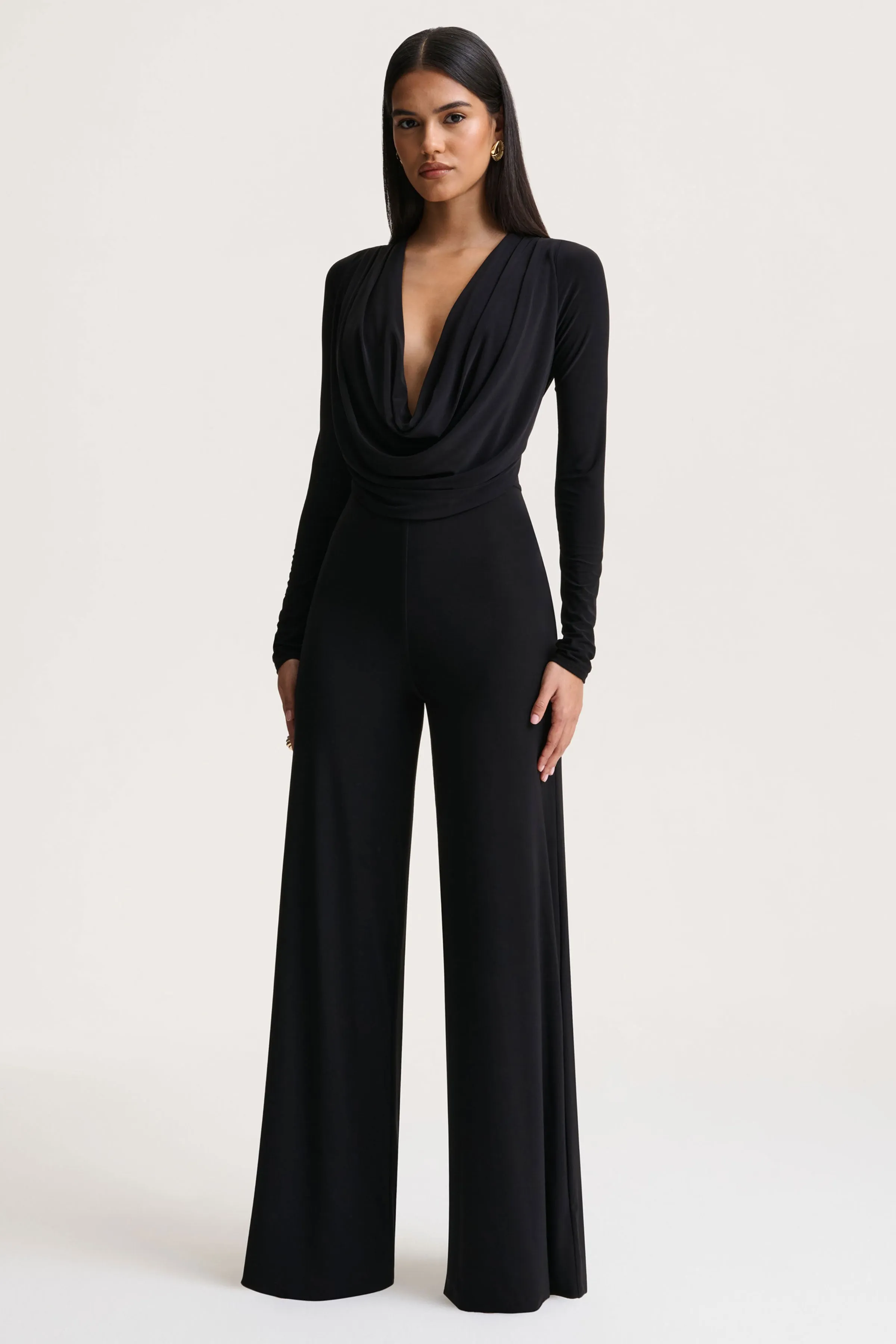 Catriona | Black Plunge-Neck Jumpsuit sold by Club L London product image thumbnail 4