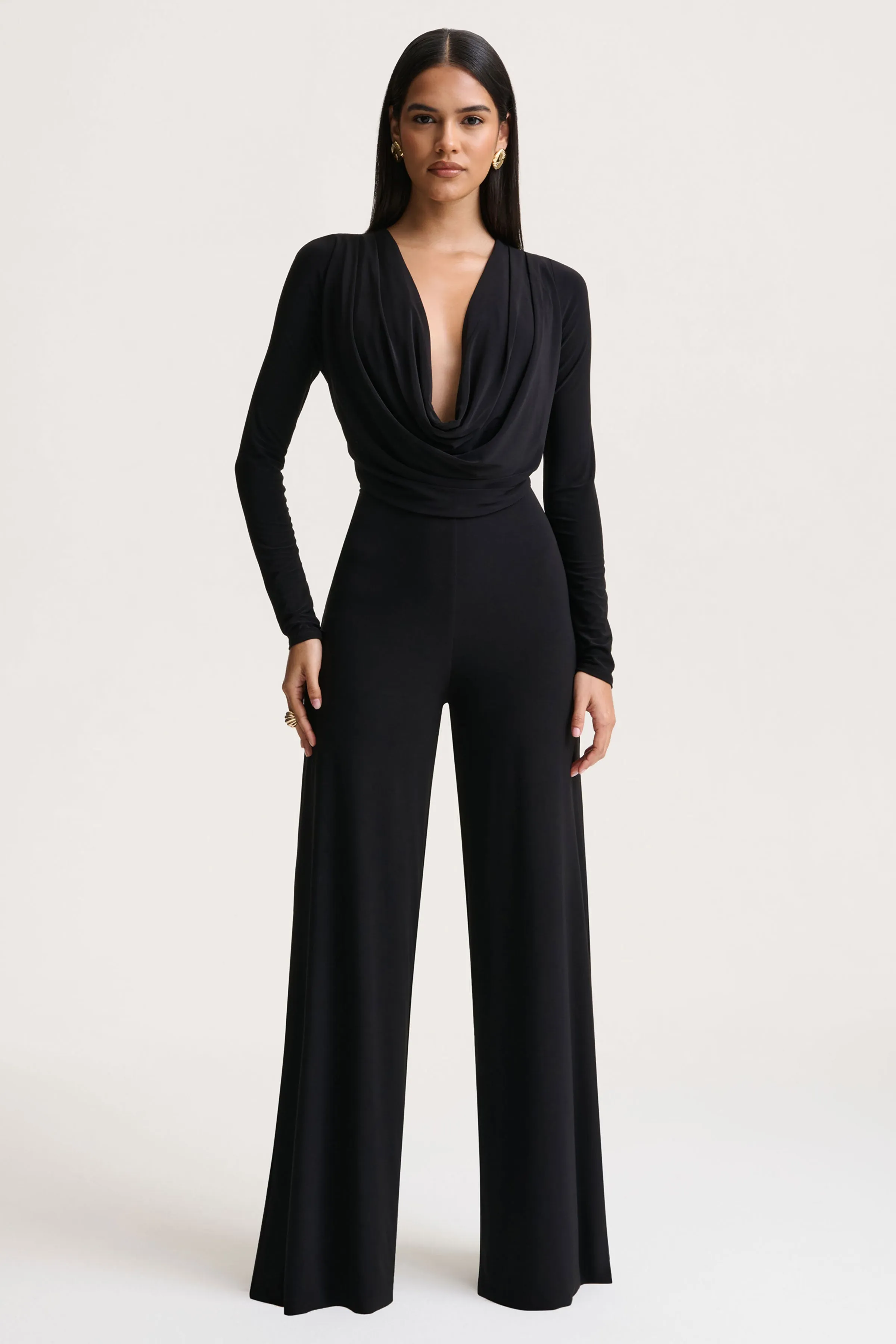 Catriona | Black Plunge-Neck Jumpsuit sold by Club L London