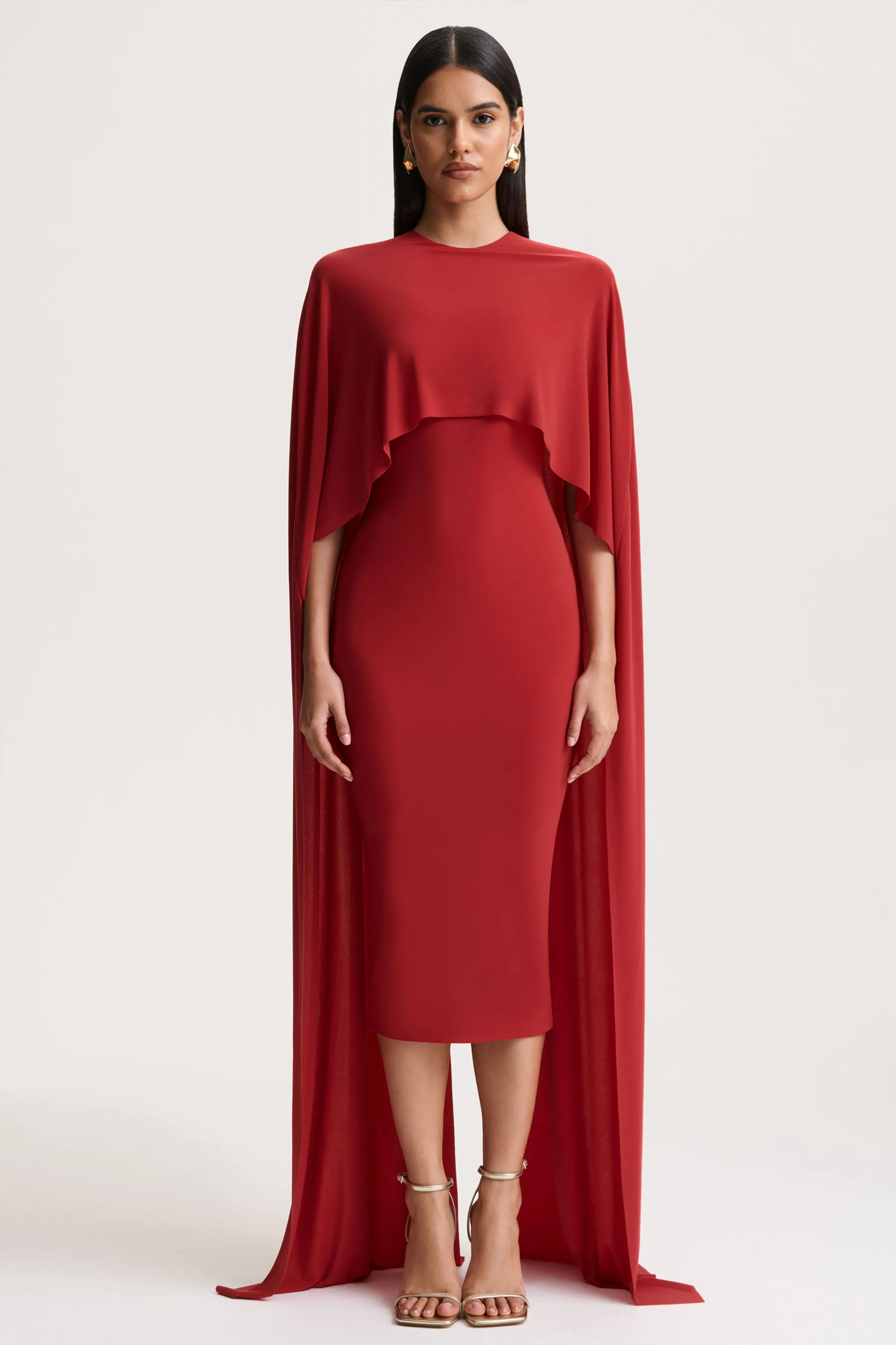 Kalani | Red Crew-Neck Midi Dress With Cape-Sleeves sold by Club L London product image thumbnail 5