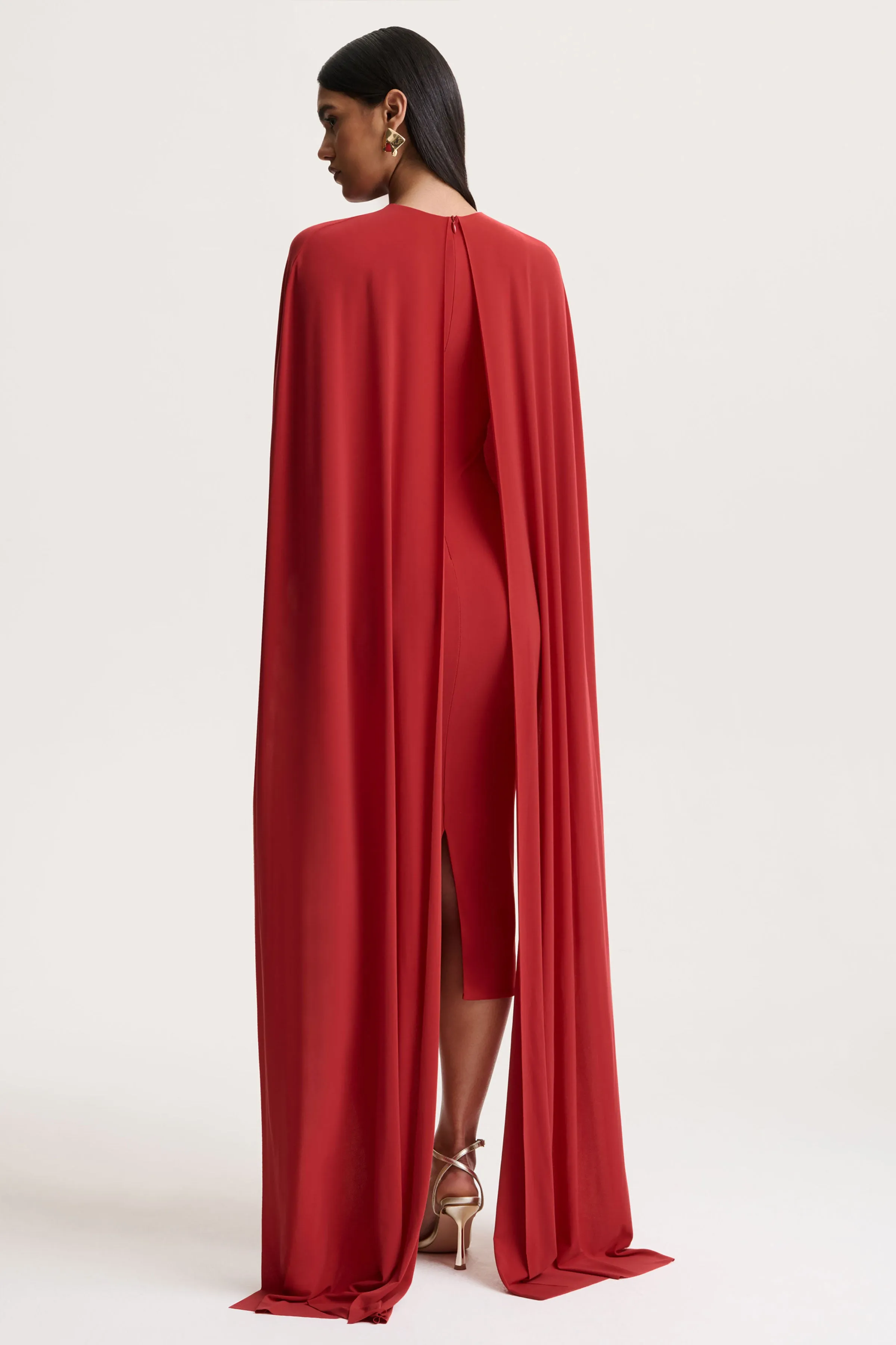 Kalani | Red Crew-Neck Midi Dress With Cape-Sleeves sold by Club L London product image thumbnail 2