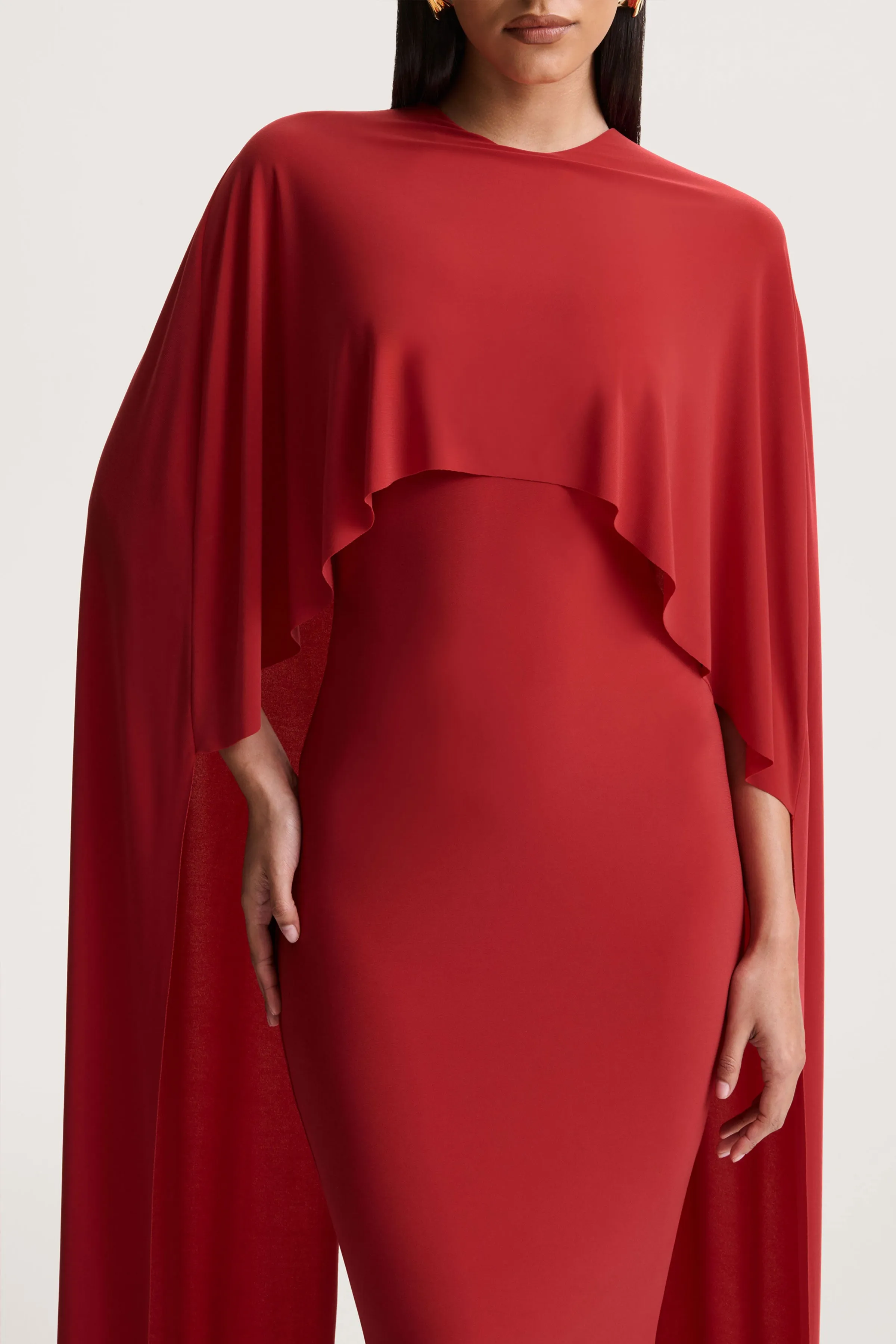 Kalani | Red Crew-Neck Midi Dress With Cape-Sleeves sold by Club L London product image thumbnail 3