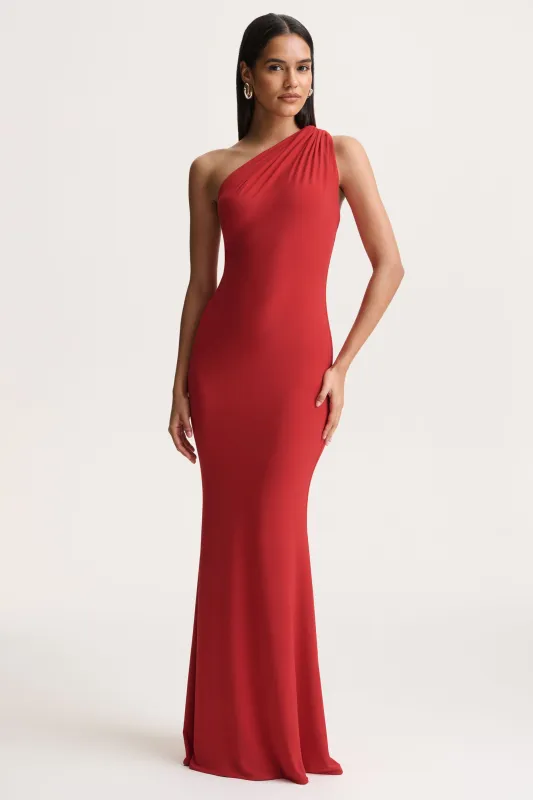 Ottilie | Red Asymmetric-Neck Maxi Dress made by Club L London