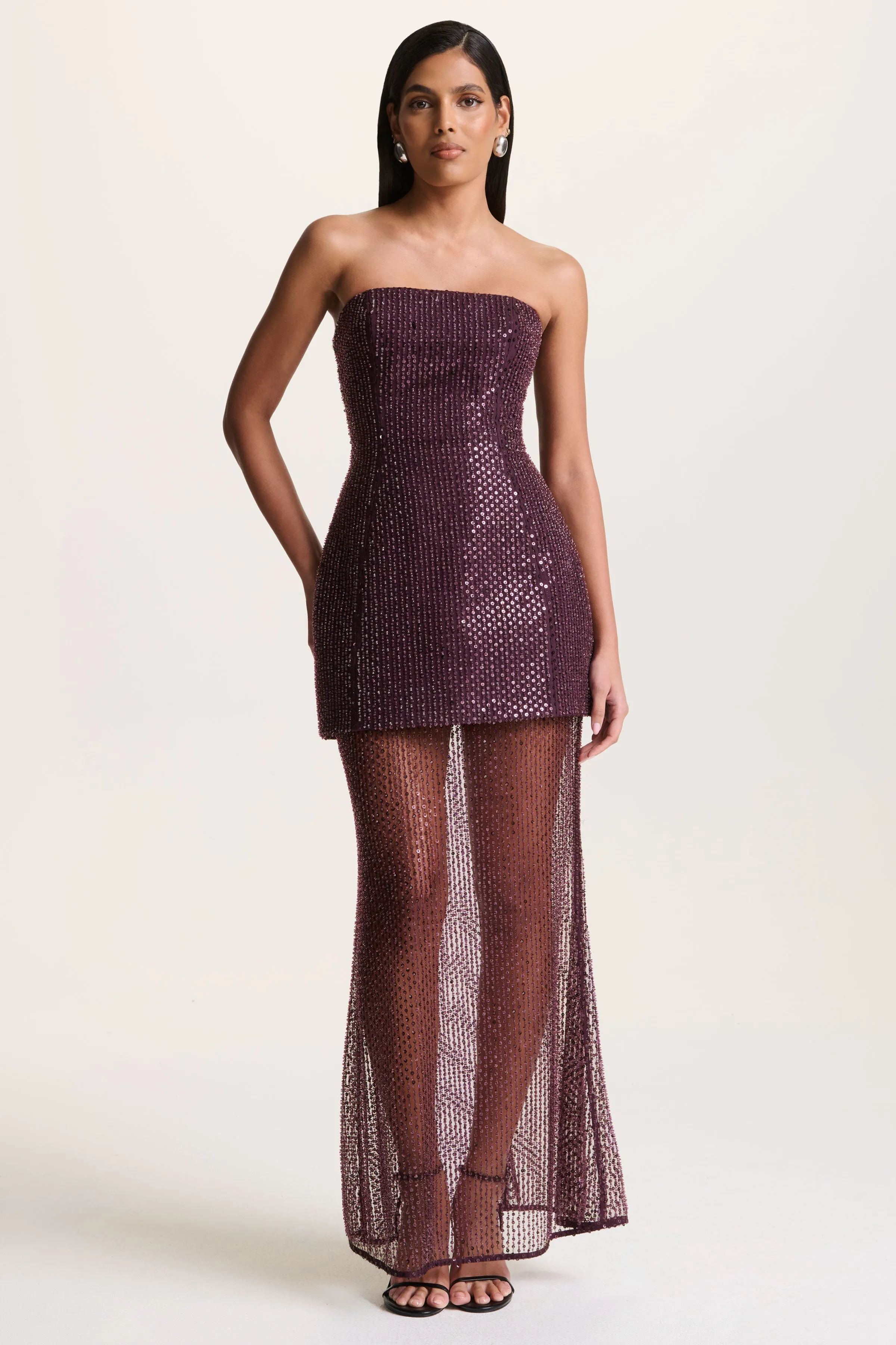 Luciana | Purple Sequin Embellished Bandeau Maxi Dress sold by Club L London product image thumbnail 5