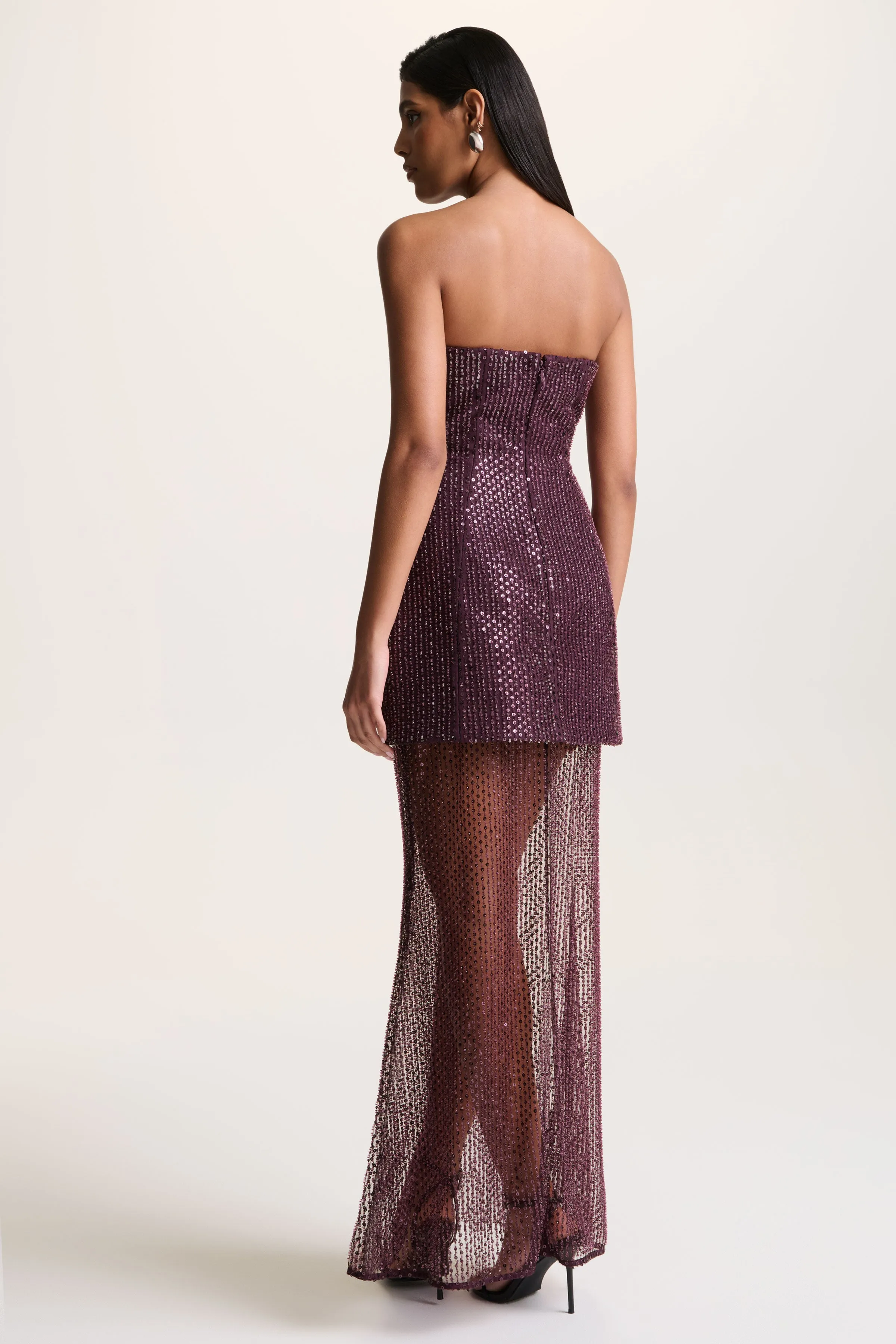 Luciana | Purple Sequin Embellished Bandeau Maxi Dress sold by Club L London product image thumbnail 2