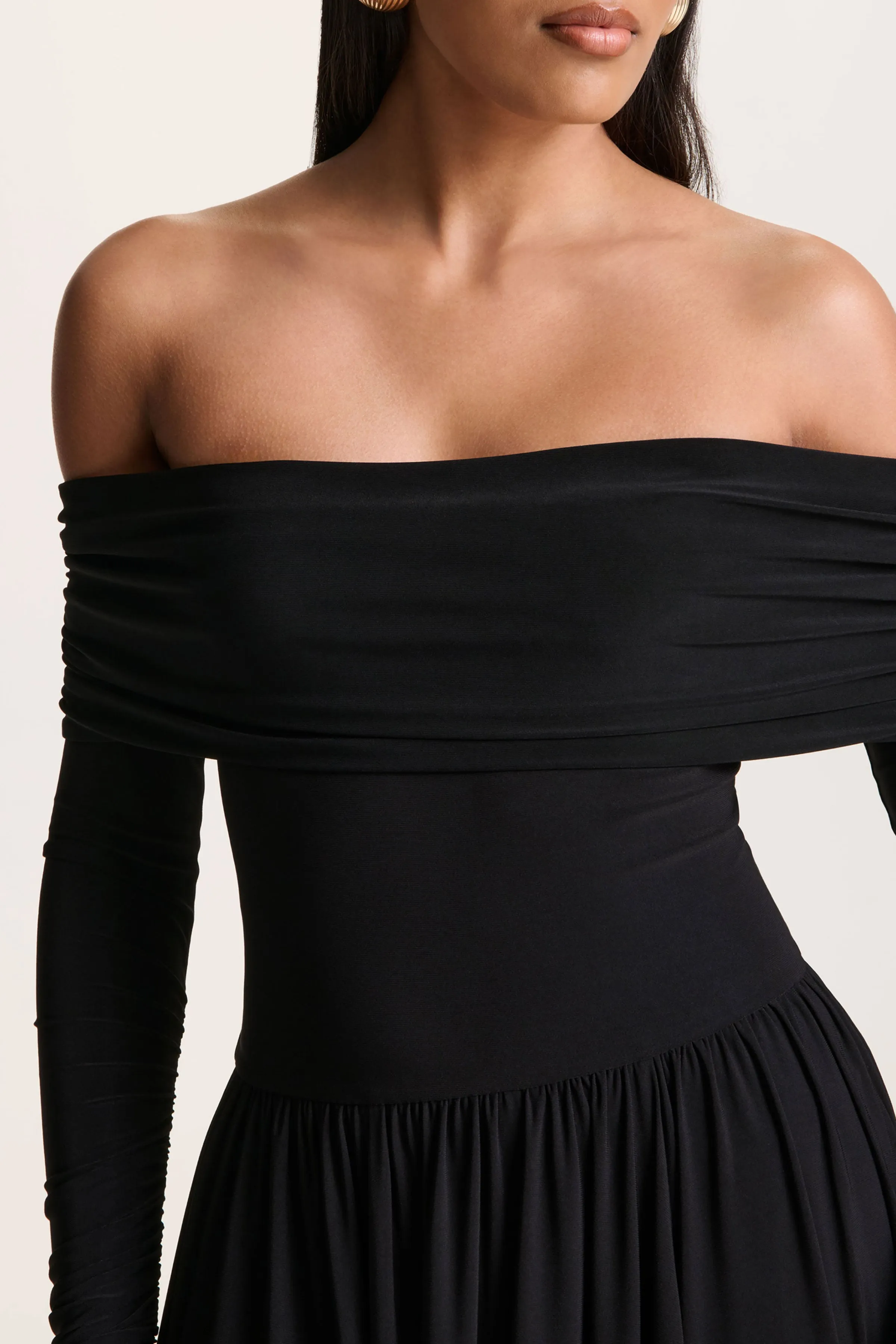 Saskia | Black Bardot-Neck Maxi Dress sold by Club L London product image thumbnail 5