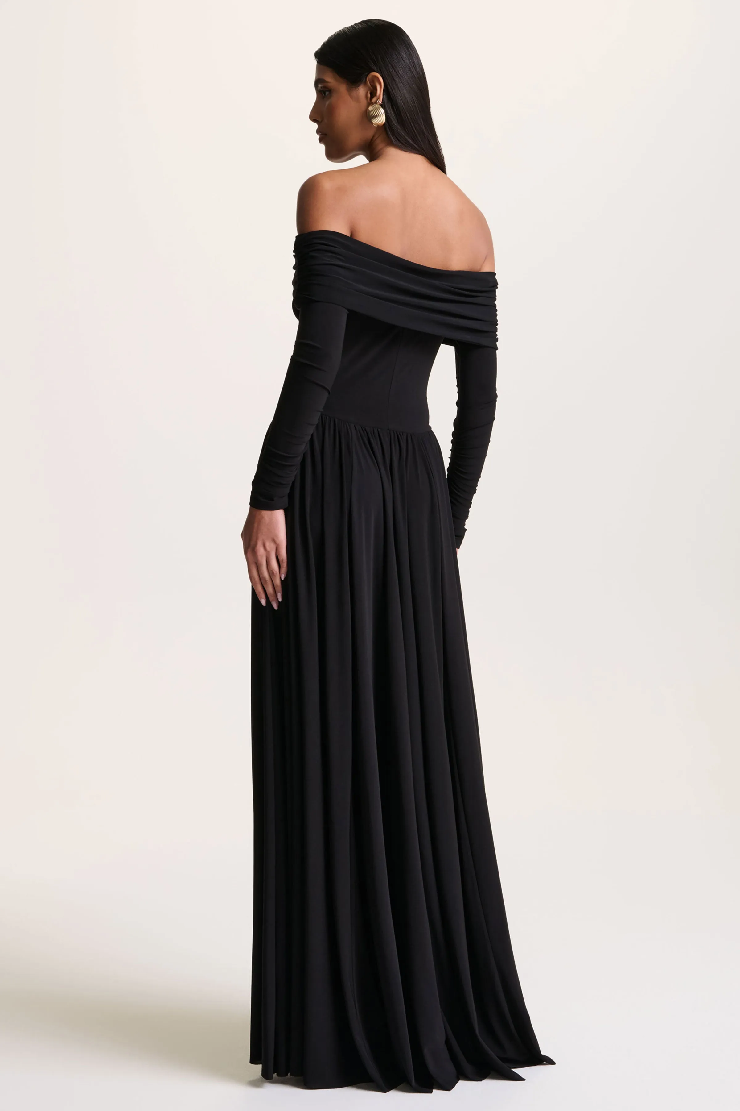 Saskia | Black Bardot-Neck Maxi Dress sold by Club L London product image thumbnail 2
