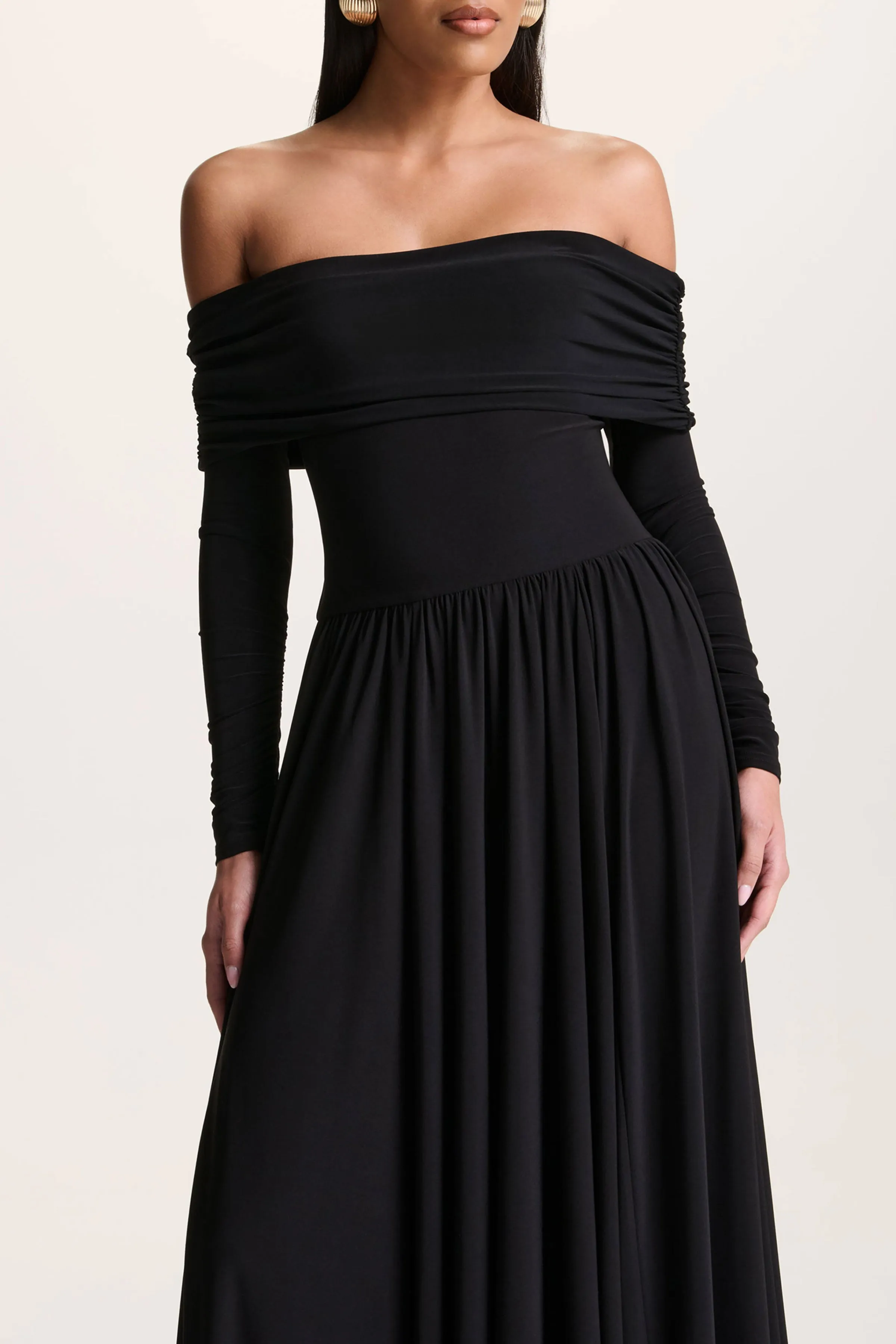 Saskia | Black Bardot-Neck Maxi Dress sold by Club L London product image thumbnail 3