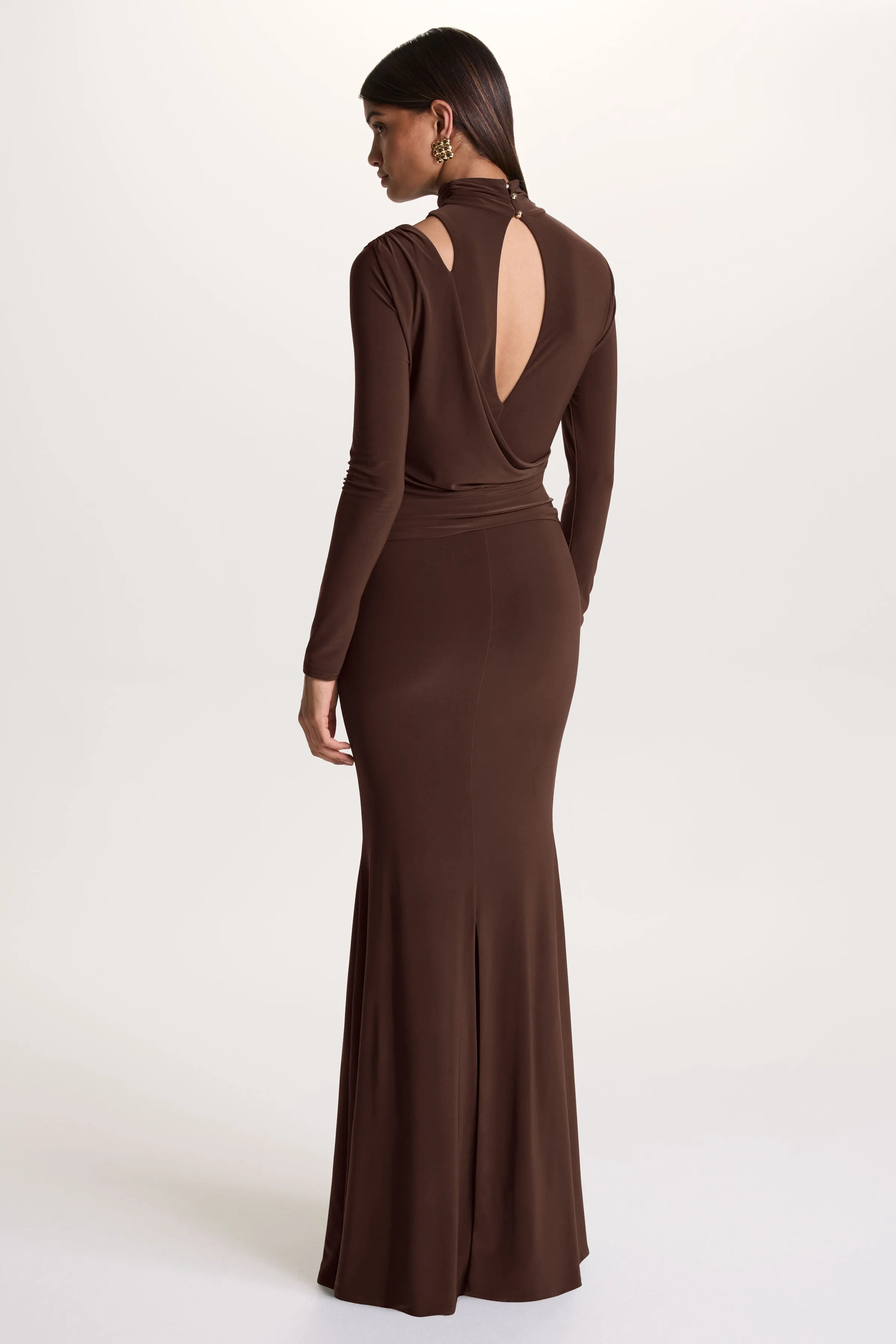 Alastrina | Brown High-Neck Maxi Dress With Gathered-Detailing sold by Club L London product image thumbnail 2