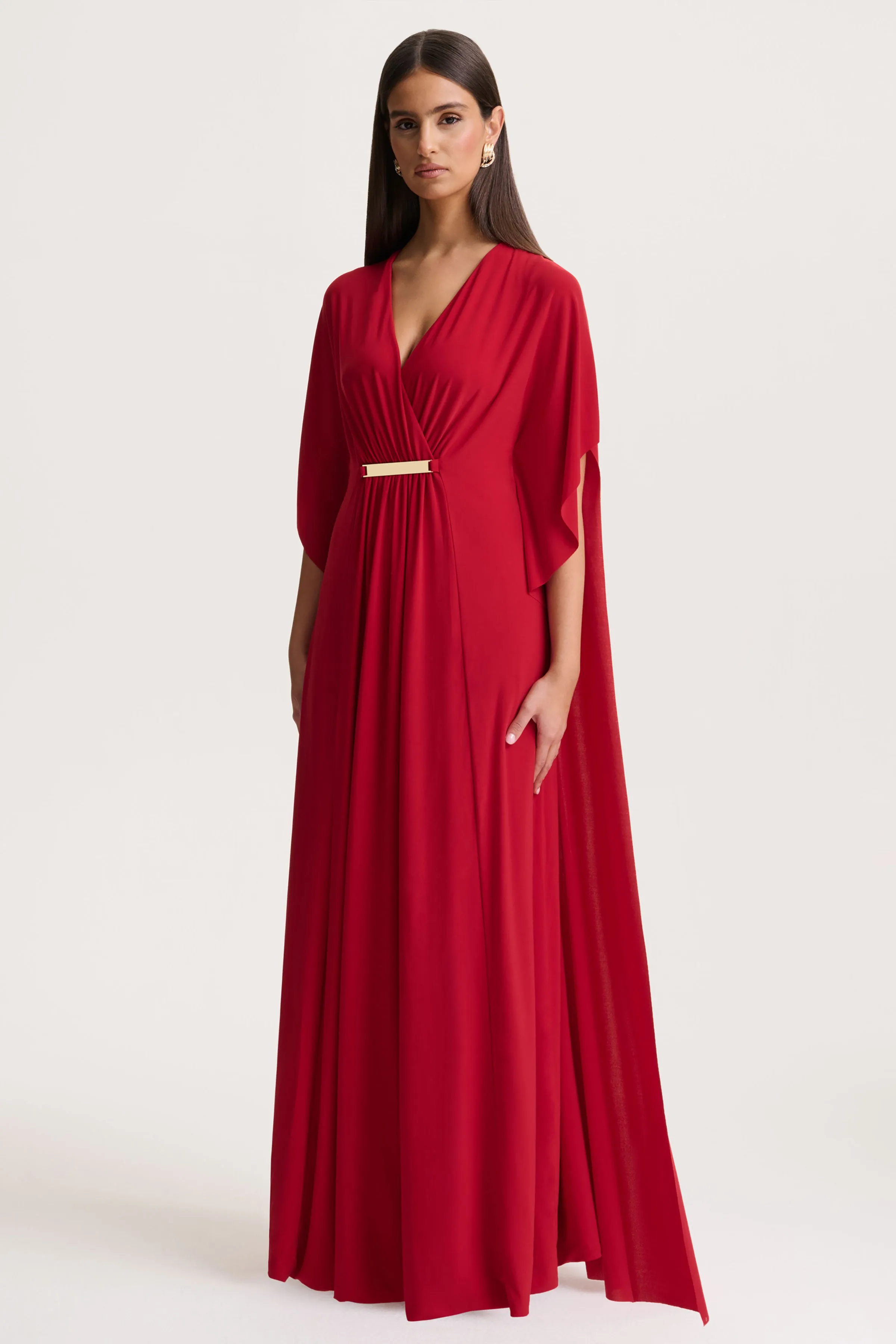 Romilly | Red Plunge-Neck Maxi Dress With Gathered Detail sold by Club L London product image thumbnail 5